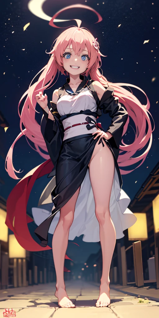 (Best quality, 4k, Masterpiece :1.3), full body standing symmetrical barefoot beautiful woman, hyper realistic, from below
kusakabe, yukata, festival, night,
1girl, laughing,
Girl,A half body,Dilated yin,Be red in the face,
