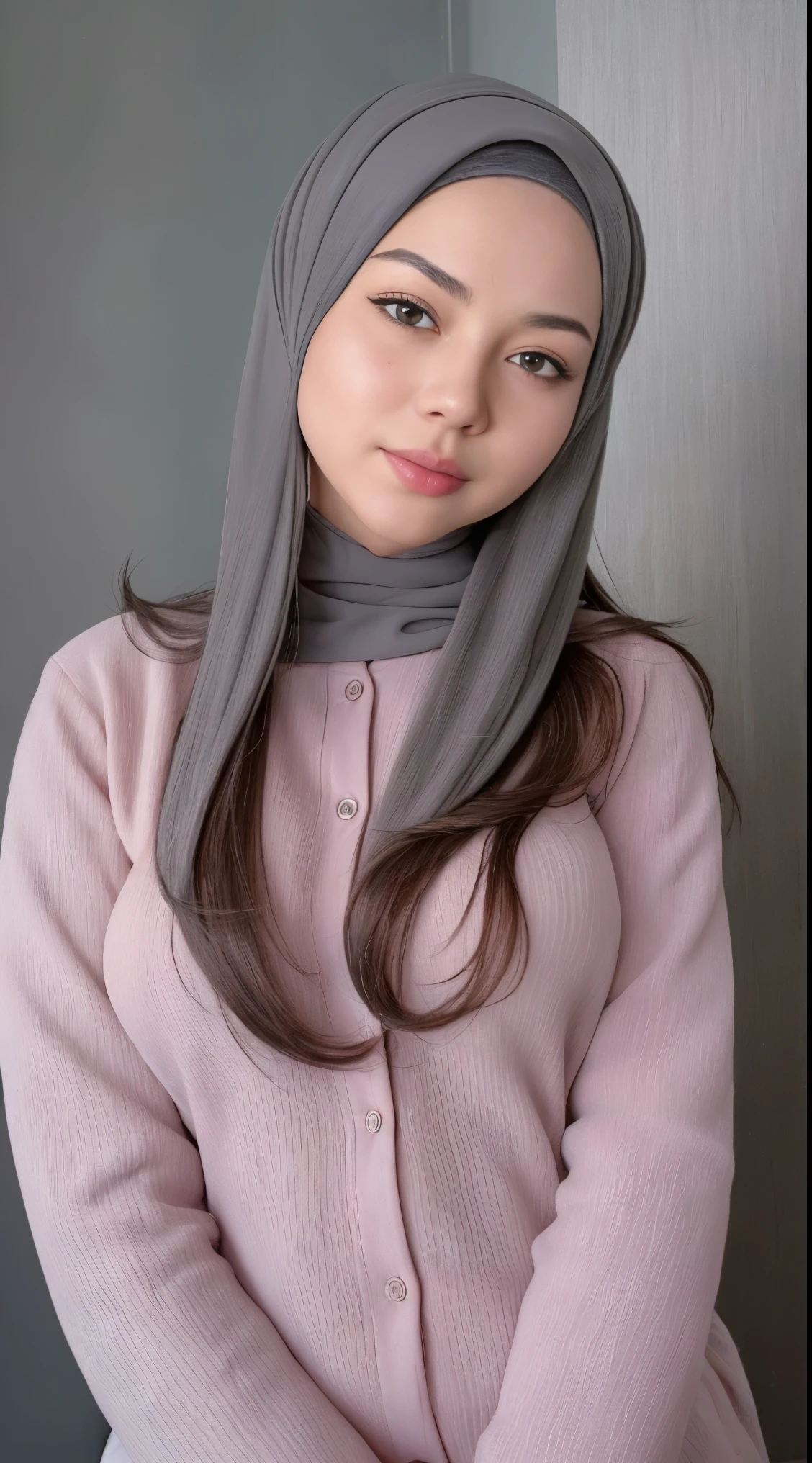 (very cute girl) , like mira filzah face, (raw photo:1.2), ((************)), (photorealistic:1.4), russia mix korea hyper white skin, realistic skin texture, pale skin, very detailed eyes and face, beautiful detailed eyes, turkish nose, super detailed, high resolution, very detailed, masterpiece,unified, 48k wallpaper, amazing, Fine details, masterpiece, best quality, ((Tight F cup breasts size)), straight long hair, (extra long hair : 1.5), dark brown hair, elegant hair style, light on face, cinematic lighting, 1girl, perfect body, slim abs, skinny, ((1 malay girl , beautiful face)), hyper realistic bright lighting, realistic shadow, ((wearing a twisted pajamas, purple color pajamas)), ((perfectly composition)), dynamic poses, dynamic shot angle, (All grey background)