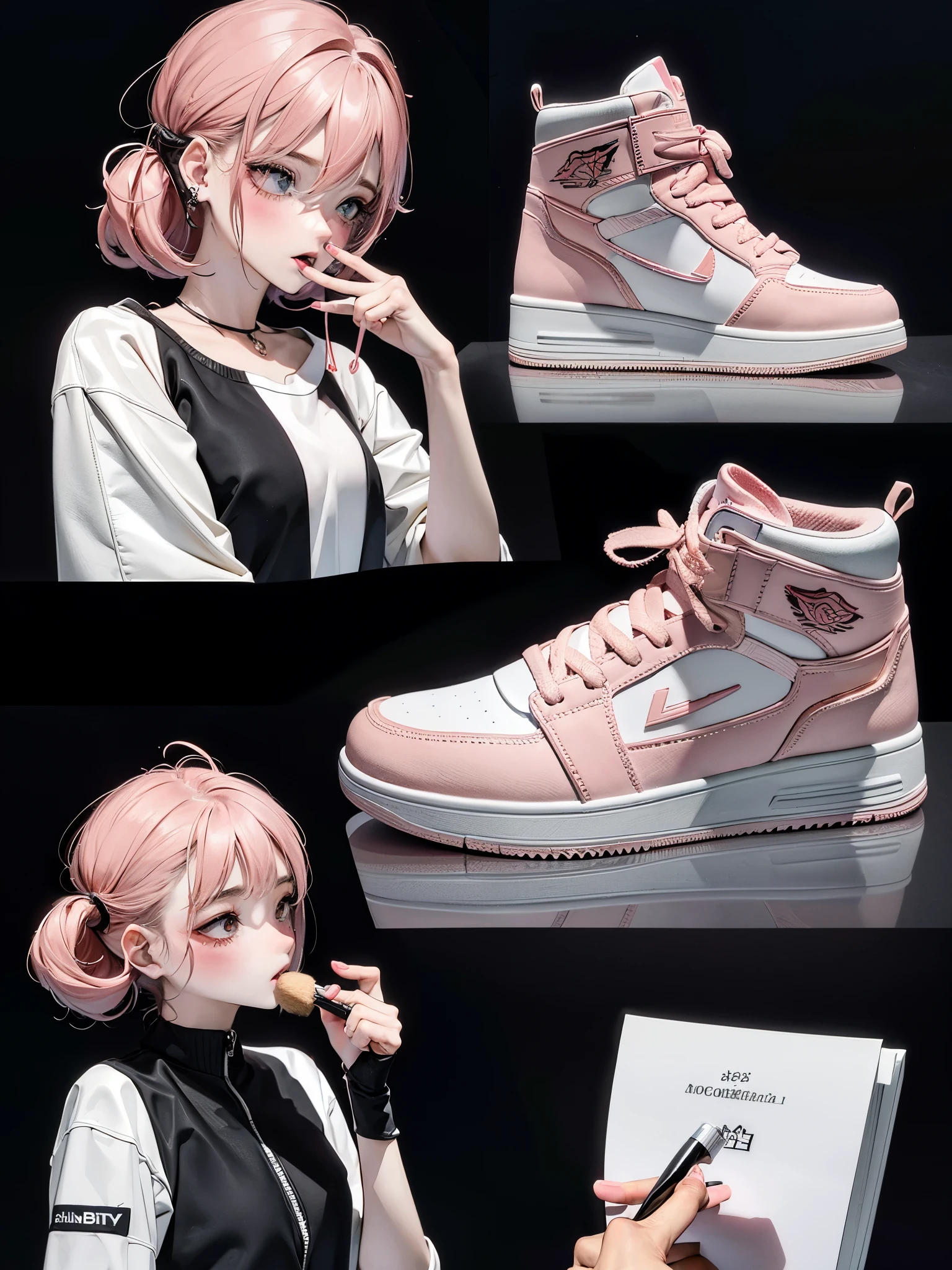 （tmasterpiece），（Best quality at best），
putting makeup on， blush blush， sport鞋， 1 girl， ， sport，(Correct human proportions：1.5）