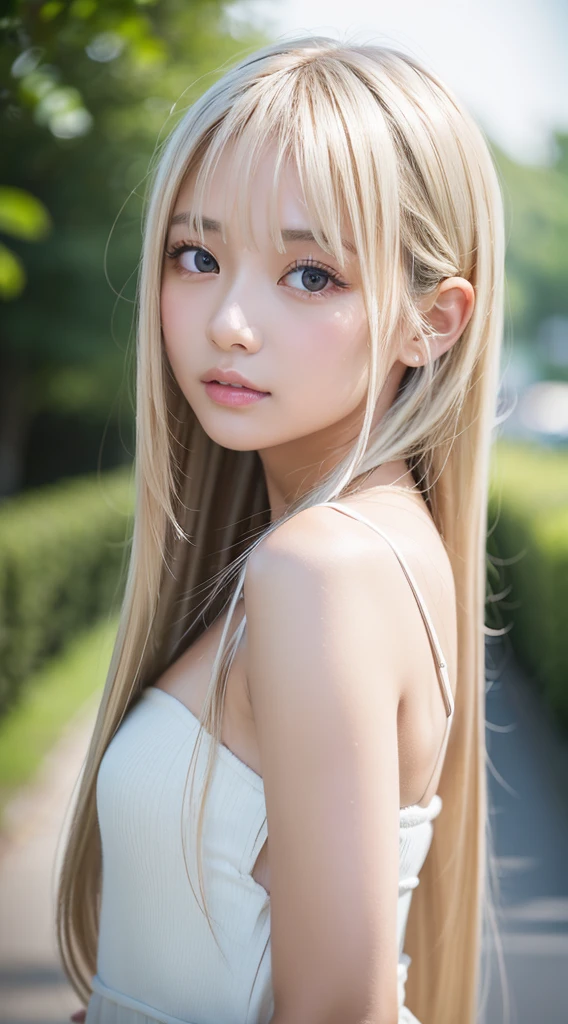 浅笑、natta、Raw photography、(((Portrait of extreme beauty)))、((glistning skin))、女の子1人、11 years old beautiful girl in Prague、((Bright platinum blonde hair))、[bright light blue eyes]、Glossy glossy skin、Silky Super Long Straight Hair、eye liner、Long bangs、Hair between the eyes、Fluttering hair、((​masterpiece、最hightquality、ultra-detailliert、Film Light、intricate-detail、hight resolution、8K、ighly detailed))、细致背景、8K UHD、Digital SLR、Soft light、hightquality、Film grain、富士XT3 、The depth of field is shallow、natural soft light、（No hands）、Kamimei、Sareme、cheek highlights、Gloss Face