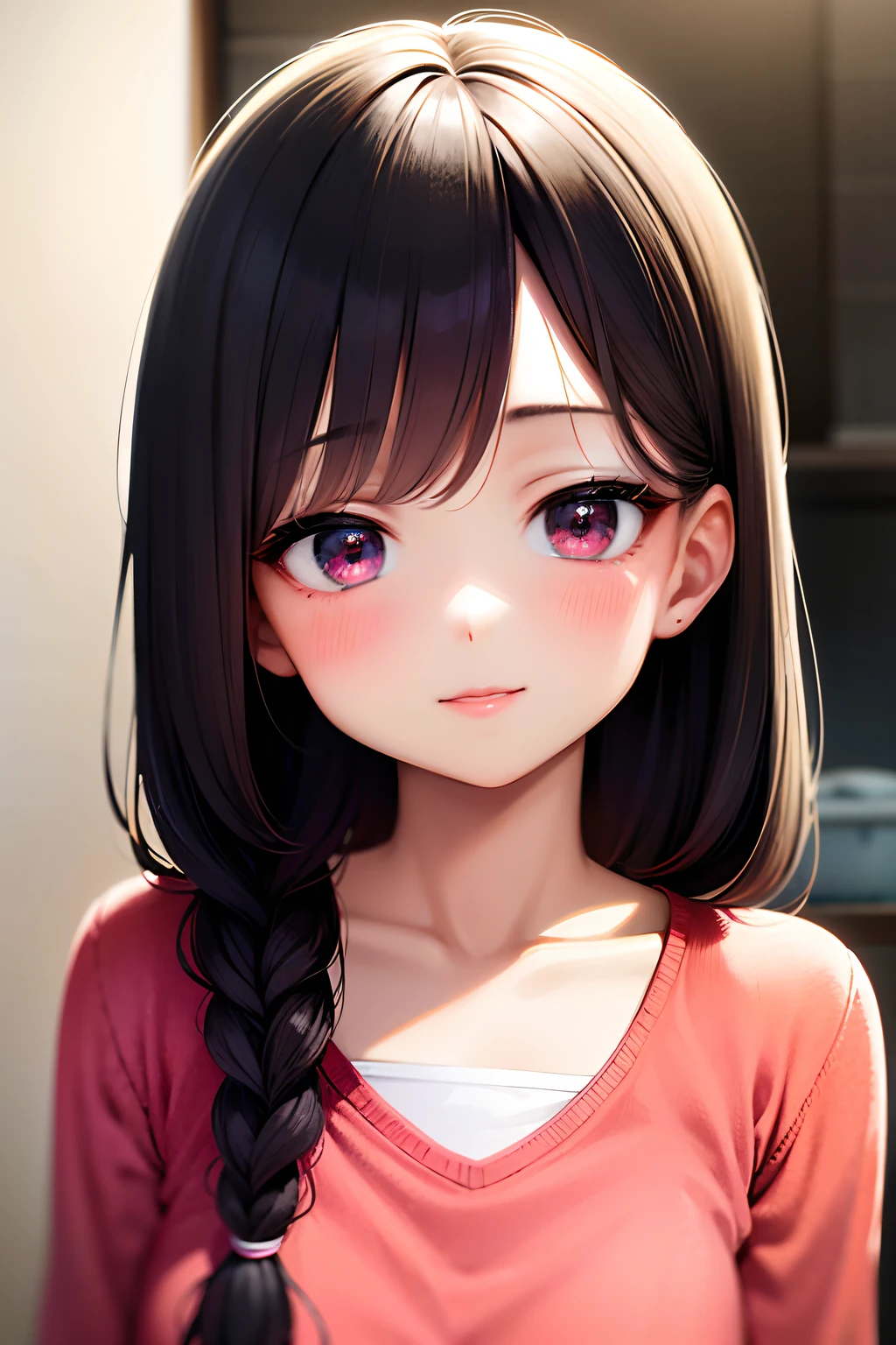 there is a young girl with a colorful shirt and a red and white striped shirt, portrait of a japanese , soft portrait shot 8 k, girl cute-fine-face, beautiful japanese girls face, close up of a young anime girl, portrait cute-fine-face, portrait of a japanese girl, beautiful young girl, beautiful light big eyes, cute young girl