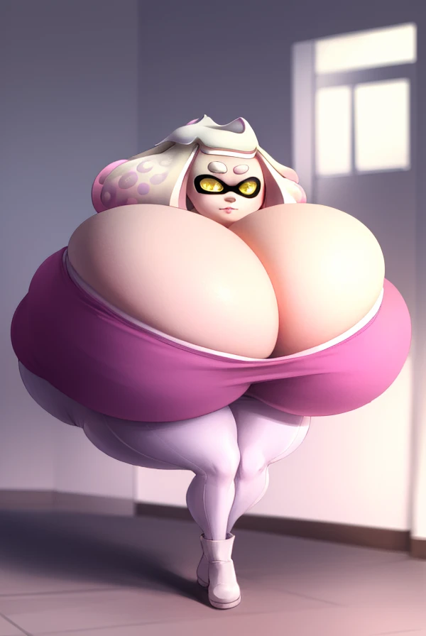 pearl, (pearl \(splatoon\):1.5), + +, short hair, (yellow eyes:1.5), pink hair, white hair, multicolored hair, pointy ears, mole, mole under mouth, two-tone hair, gradient hair, tentacle hair, thick eyebrows,
BREAK dress, pantyhose, boots, sleeveless, white dress, sleeveless dress, white footwear, crown, zipper, zipper pull tab, pink pantyhose,
BREAK looking at viewer,
BREAK outdoors,
BREAK (masterpiece:1.2), best quality, high resolution, unity 8k wallpaper, (illustration:0.8), (beautiful detailed eyes:1.6), extremely detailed face, perfect lighting, extremely detailed CG, (perfect hands, perfect anatomy), (large breasts:1.6), (large hips:1.6)