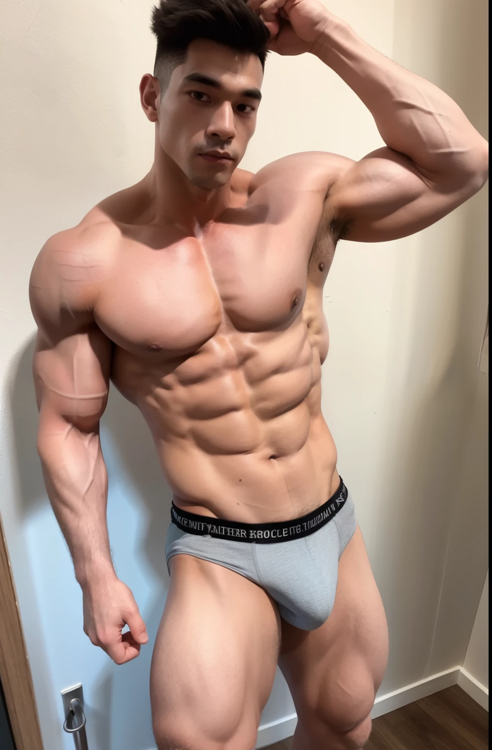 "18-year-old muscular male with a sculpted physique"