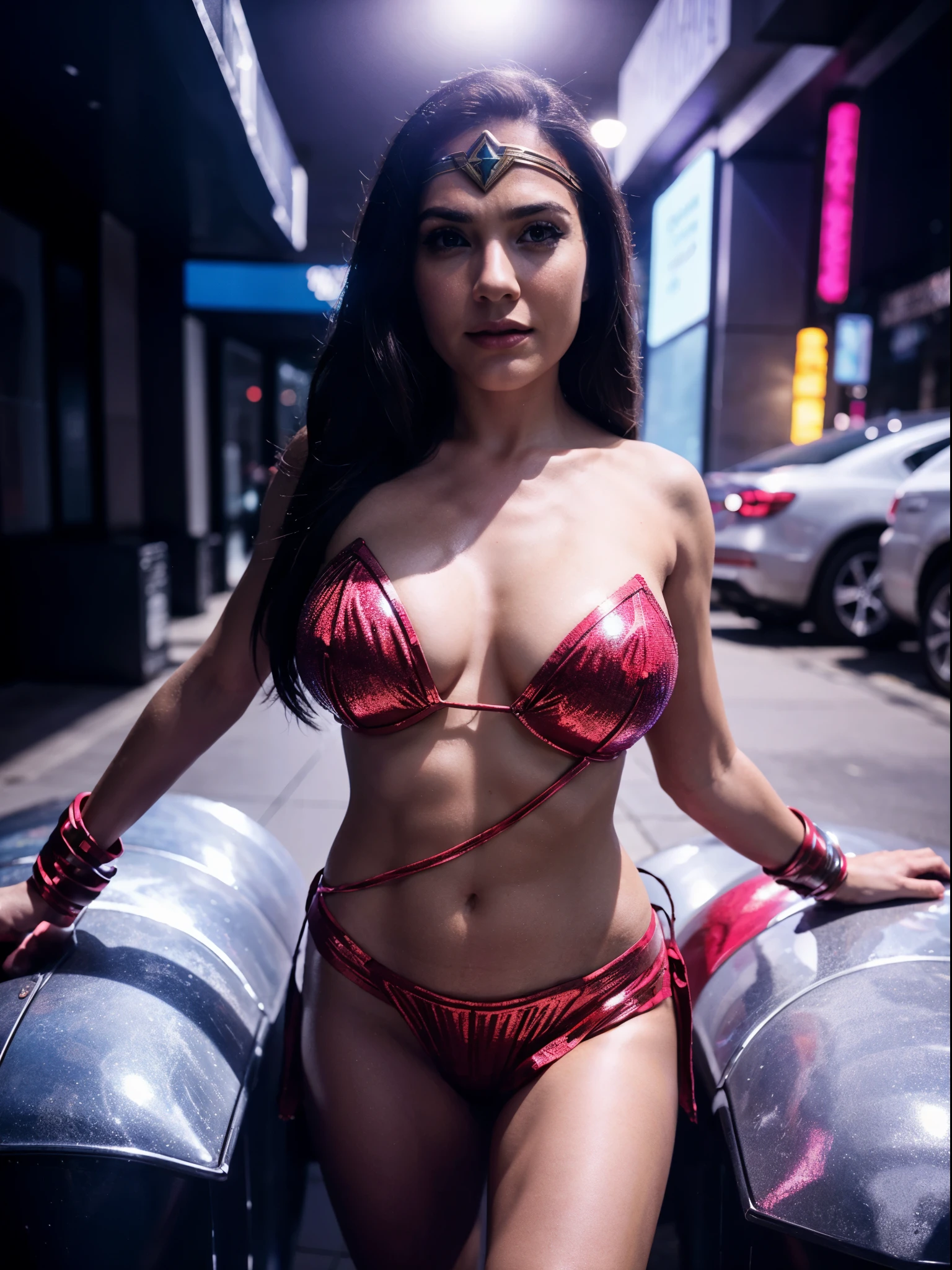 Wonder Woman, hd wallpapers, in the style of Brandon Woelfel, solarization effect, close up, photorealistic