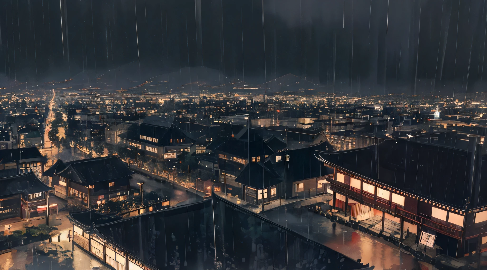 wolf, kyoto, night, rain, high res, ultrasharp, 8k, masterpiece