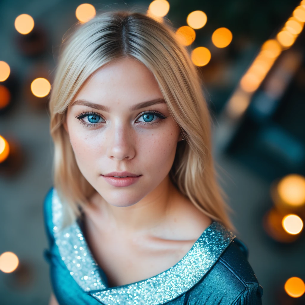 (selfie, top view: 1.4), (straight half of the body: 1.4), RAW UHD portrait photo of a 24-year-old blonde (blue-eyed woman) walking down on the beach, palm trees, (skirt), (neckline), details (textures! , hair! , glitter, color!! , disadvantages: 1.1), glossy eyes with high detail (looking at the camera), SLR lighting, SLR camera, ultra-quality, sharpness, depth of field, film grain (center), Fujifilm XT3, crystal clear, frame center, beautiful face, sharp focus, street lamp, neon lighting, bokeh (dimly lit), night, (night sky), detailed skin pores, oily skin, sunburn, complex eye details, full body, large breasts