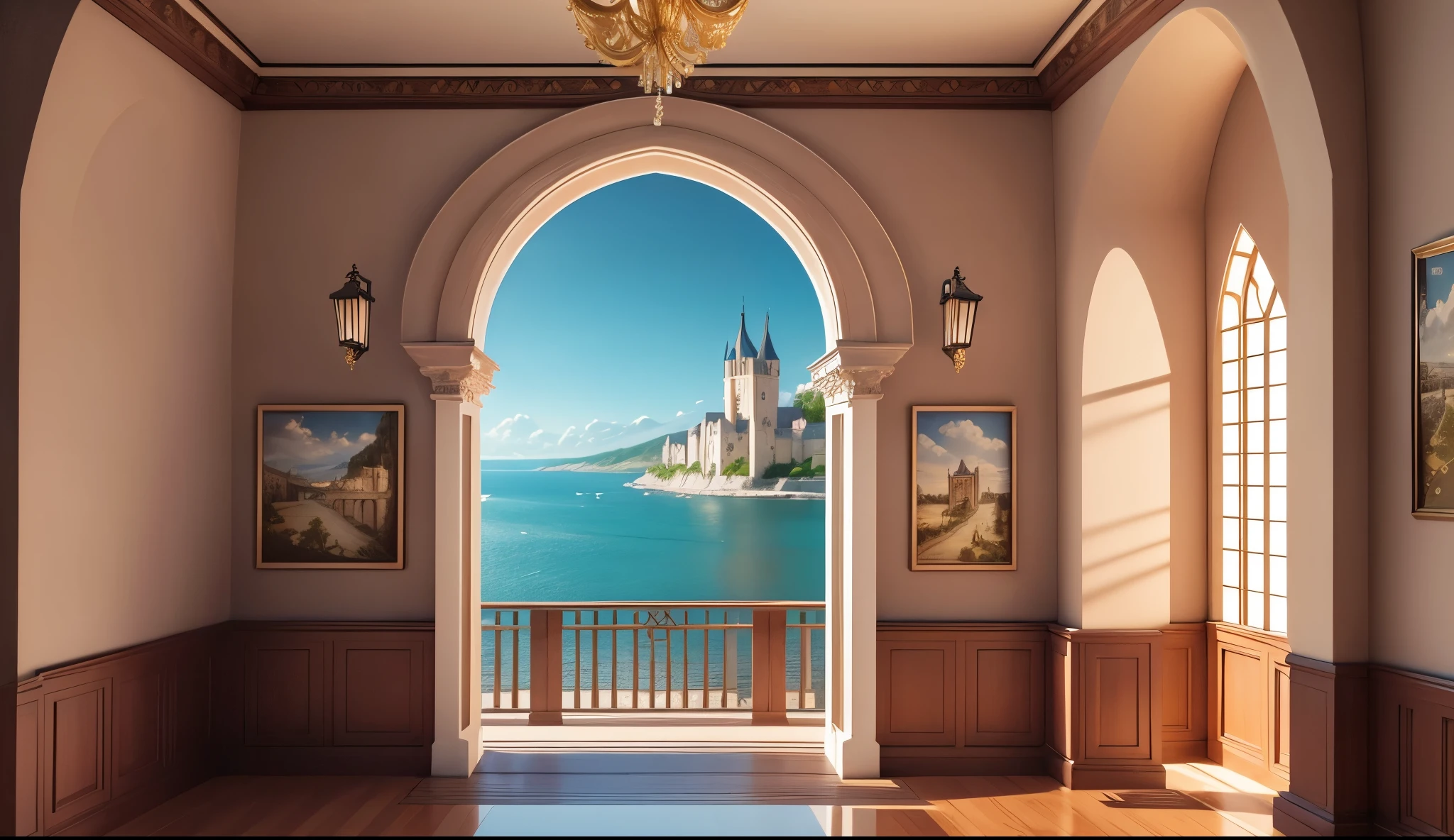 Made entirely of buildings,tmasterpiece, quality, Best quality at best, offcial art, Beautiful and beautiful:1.2, extremely detaile, (s fractal art:1.3) Western European medieval style的修道院, Age of Discovery medieval monastery,monastery by the bay,Stately atmosphere,Western European medieval style,The distant ocean meets the sky,