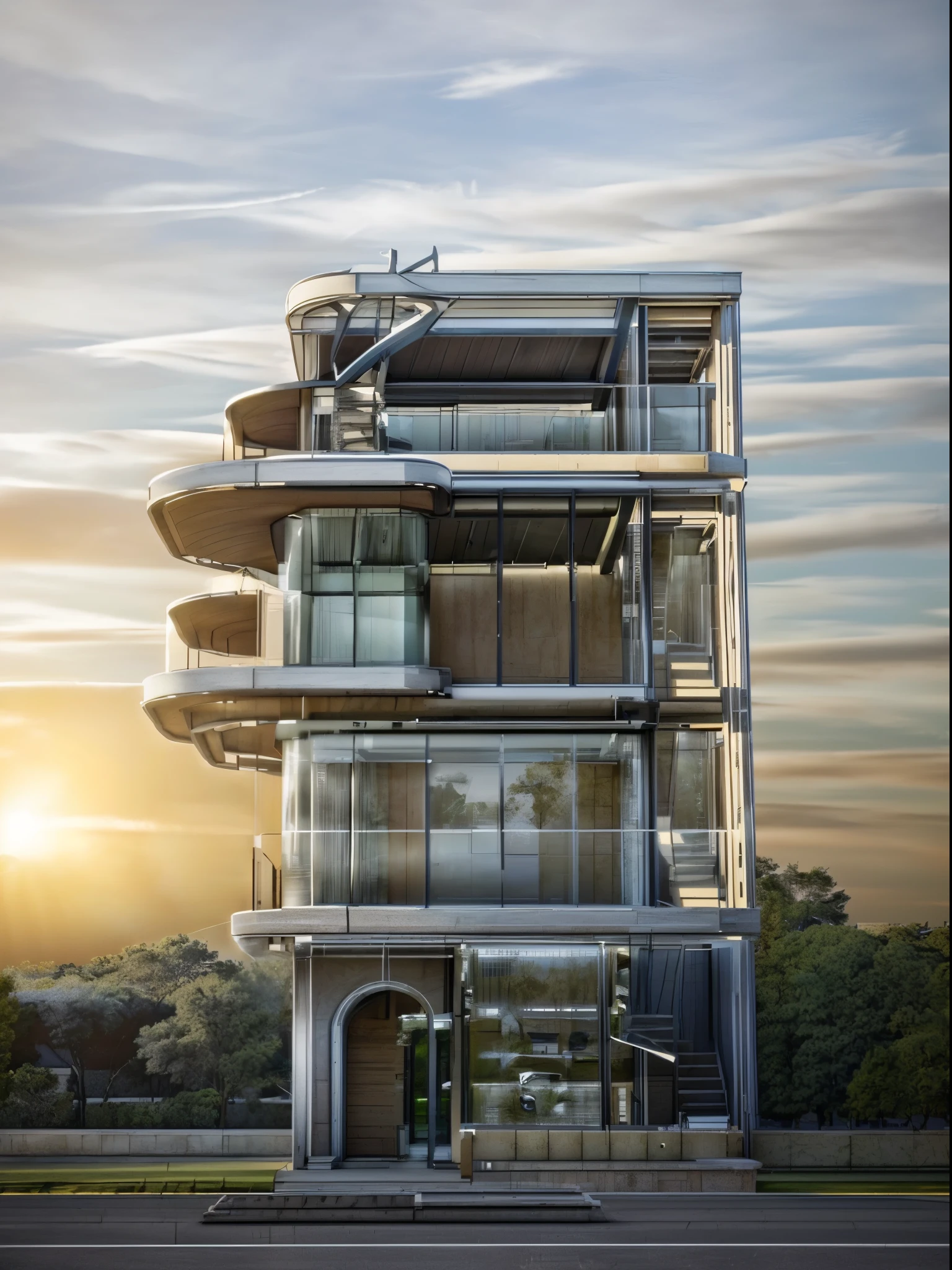 (masterpiece),(high quality), best quality, real,(realistic), super detailed, (full detail),(4k),8k,modern house exterior design,Modern architecture,Sandstone,whitewall,Beautiful_sky,Day light, no_humans, outdoors,sky,tree