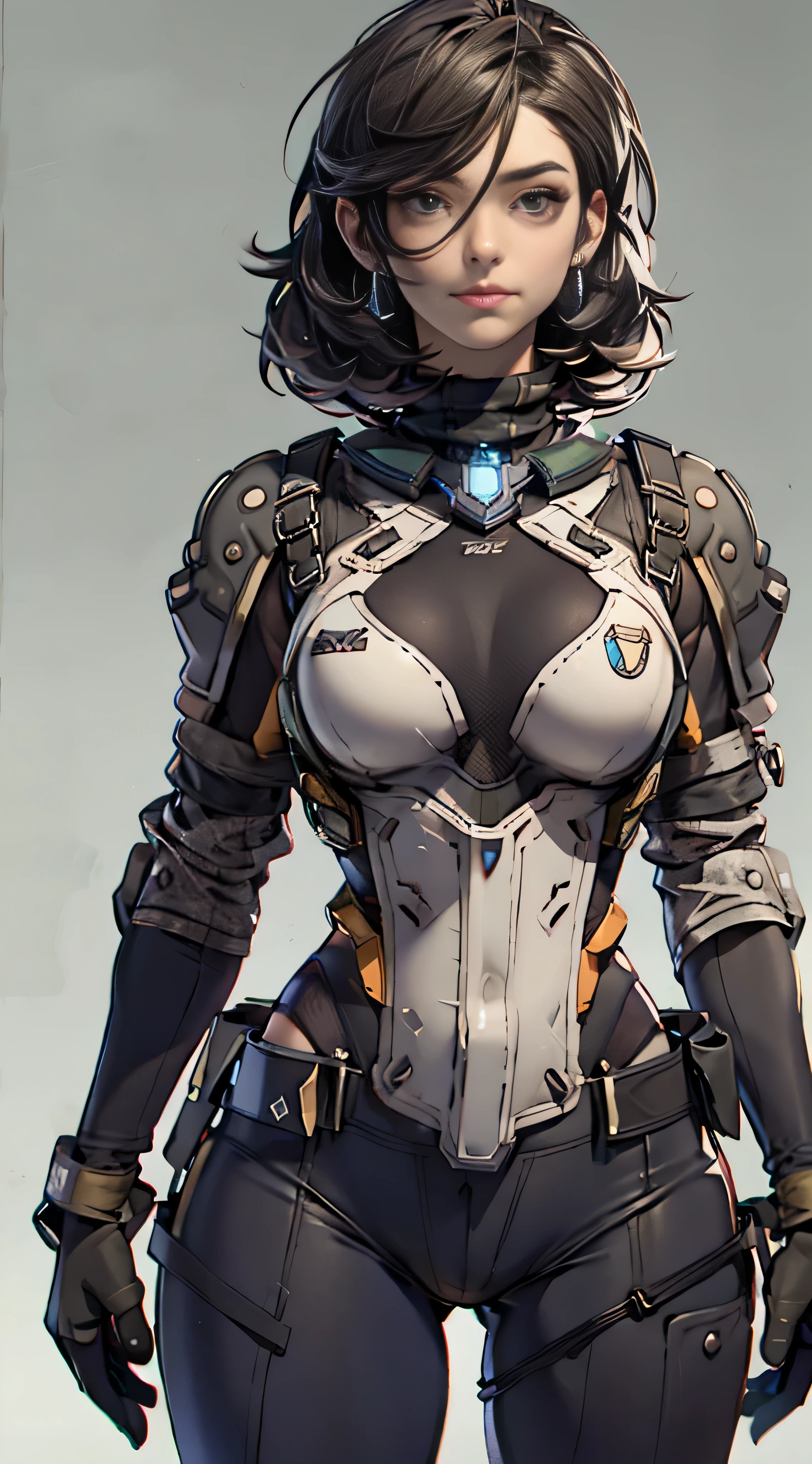 11:23(((Best quality at best: 1.4))),(Unbeatable masterpiece), (hyper HD),(Hyper-realistic 8k CG)、(dark colored hair) ((( body))), (((1 girl in))), 25-year-old American soldier with perfect body,,Beautiful and well-groomed face,muscular body:1.2,detailed solid color jacket, (Pictures from head to thighs), Complex equipment, Dark Green,long trousers,Close-fitting clothes are dark,With white stars and off-white stripes,,,,,Metal electronic parts for armor, )