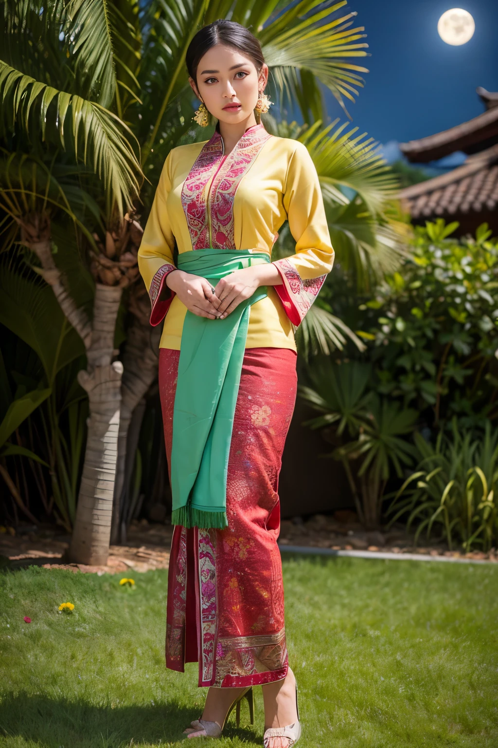 MOE(masterpiece, best quality:1.2), 1girl, solo,MMTD Burmese patterned traditional dress lady full body details