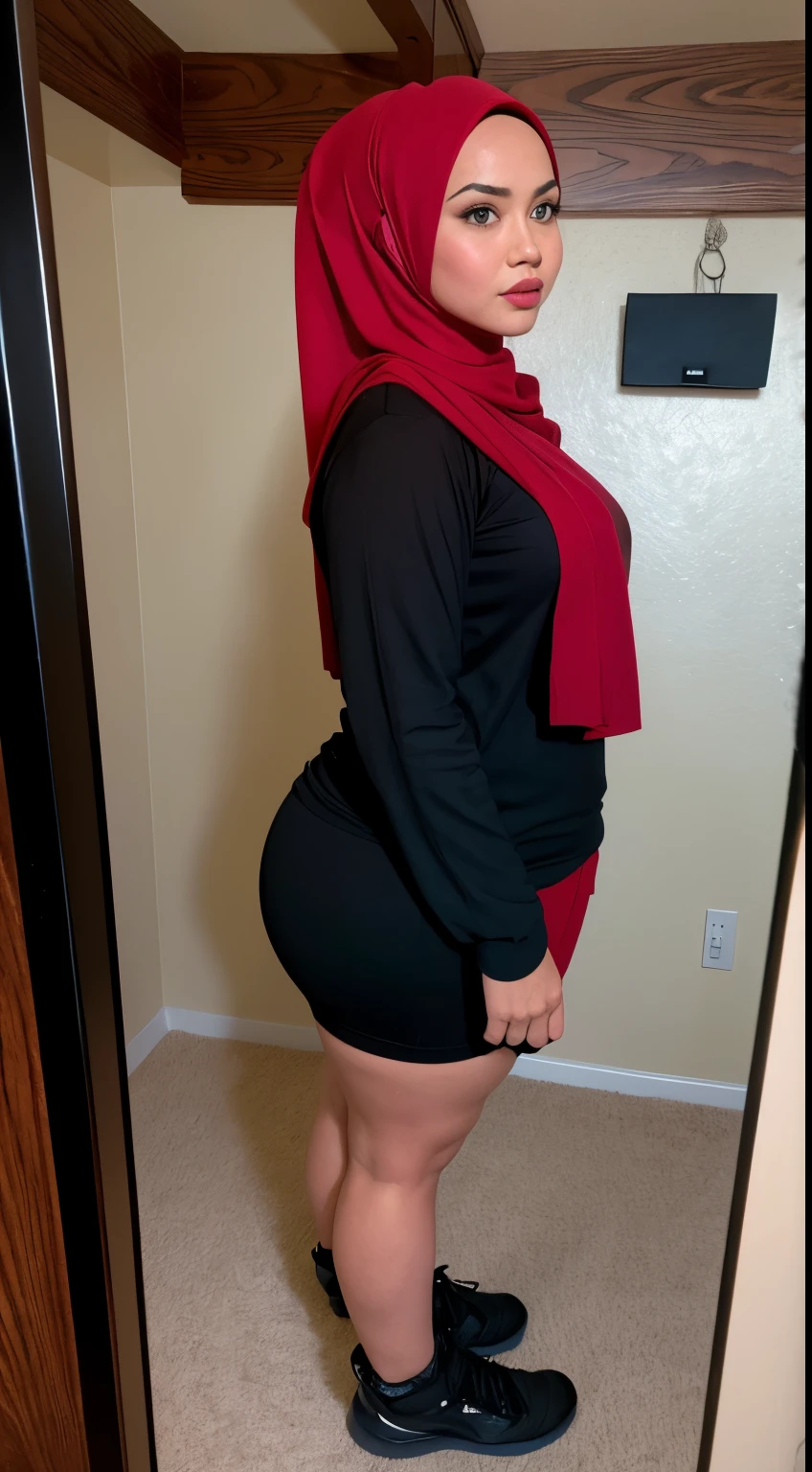 sexy curvy Arabian 13 year old girl showing back, curvy_butt, innocent, young, big butt, athletic, hijab, wearing no pants, wearing no panties 