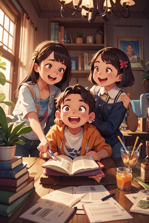 close_up of Laughing faces, Friend gatherings, Laughing heartily, birthday party, intricate, (masterpiece, Representative work, official art, Professional, unity 8k wallpaper:1.3)