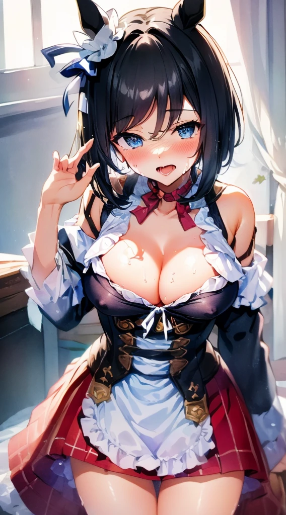absurdres, highres, (ultra detailed:1.5), (1 girl:1.3), watercolor style, (soft blending:1.4), (dreamy washes:1.4), (delicate textures:1.4, BREAK (bokeh photography:1.3),((masterpiece:1.5)), ((kawaii)), cuovely), ((sexy)), (ero), ((extremely detailed:1.2)), 4K, (8K), best quality, (beautiful), anime style, ((cowboy shot:1.2)) , bedroom, focus on the face and breast, 1girl in, eishin flash, Smile, blush, Looking at the viewer, tussock, from above, ((cum on breasts), perspired, cleavage cutout, embarrassed, ((off-shoulder)), cum on hair, ((show off nipples)), cum on facial, fellatio gesture, open mouth, stick out tongue
