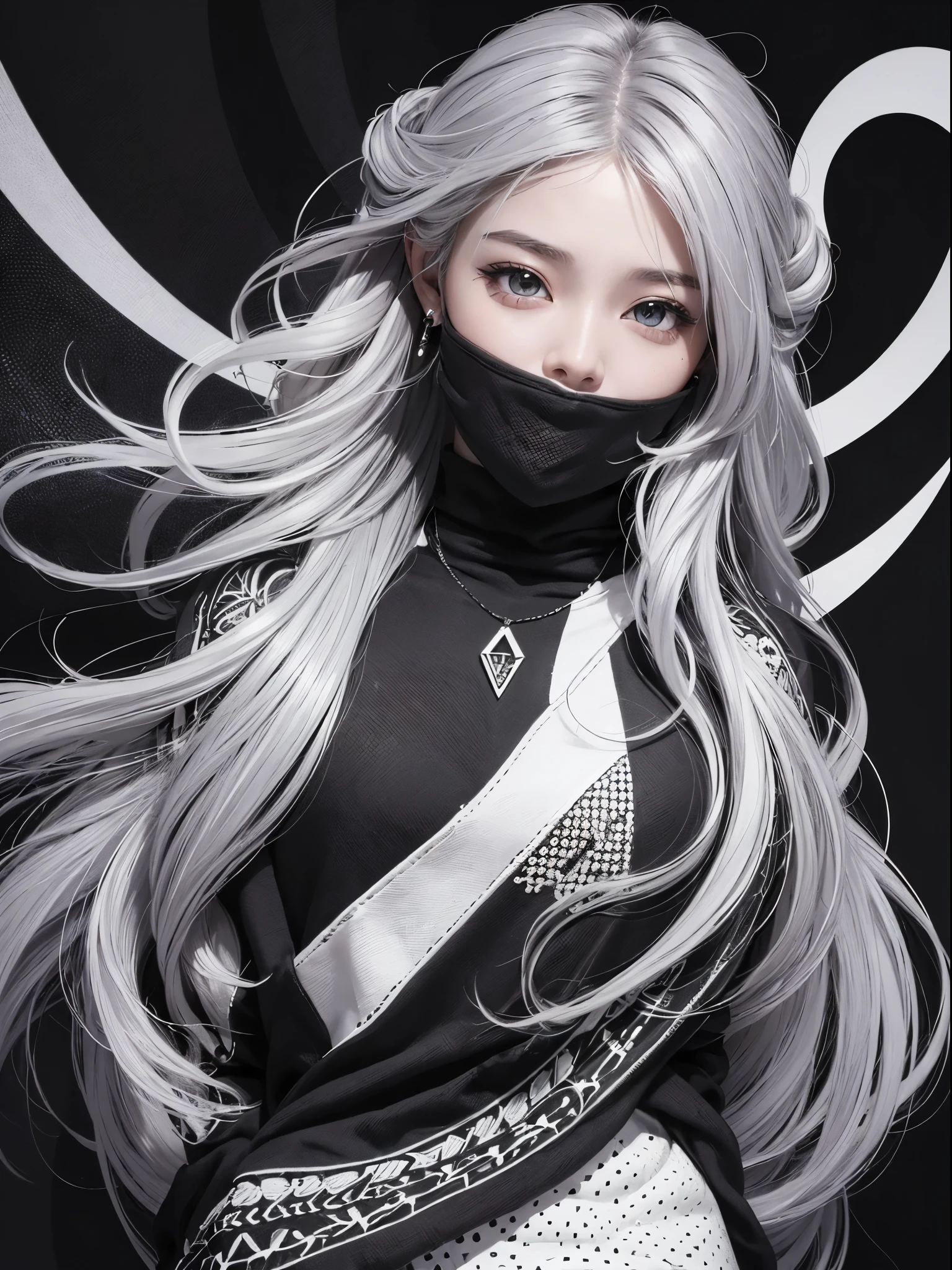 (Realistic:1.8), (Digital art:0.2), (Geometric art:1.7),(agpi official art, beautiful and aesthetic, ultra detailed, beautiful, masterpiece, best quality:1.6), (1girl:1.2), Detailed face, Detailed eyes, Detailed hair, young fingers, Detailed fingers, five fingers, BREAK cute ig model, Japanese cute model, 22 years old, Tightened all body, small head, small face, small mouth, diamond Face, small nose, Sharp Faceline, (dropy eyes, Double eyelid, Light color eyes, Glossy eyes, Shiny eyes:1.2), Shiny skin, shiny hair, (gray hair:1.2),
_
BREAK (happy, smile, Teeth, Glossy Lip:1.2),beautiful Teeth, (upper body:1.5), sitting, from front,
_
BREAK (BLACK and White theme:1.4), (view:1.2), (close-up emphasizing sweatshirt details:1.2), BREAK (black theme:1.2), (oversized black hoodie with geometric cutouts and patterns:1.2), (white skinny leggings with subtle geometric patterns:1.2),