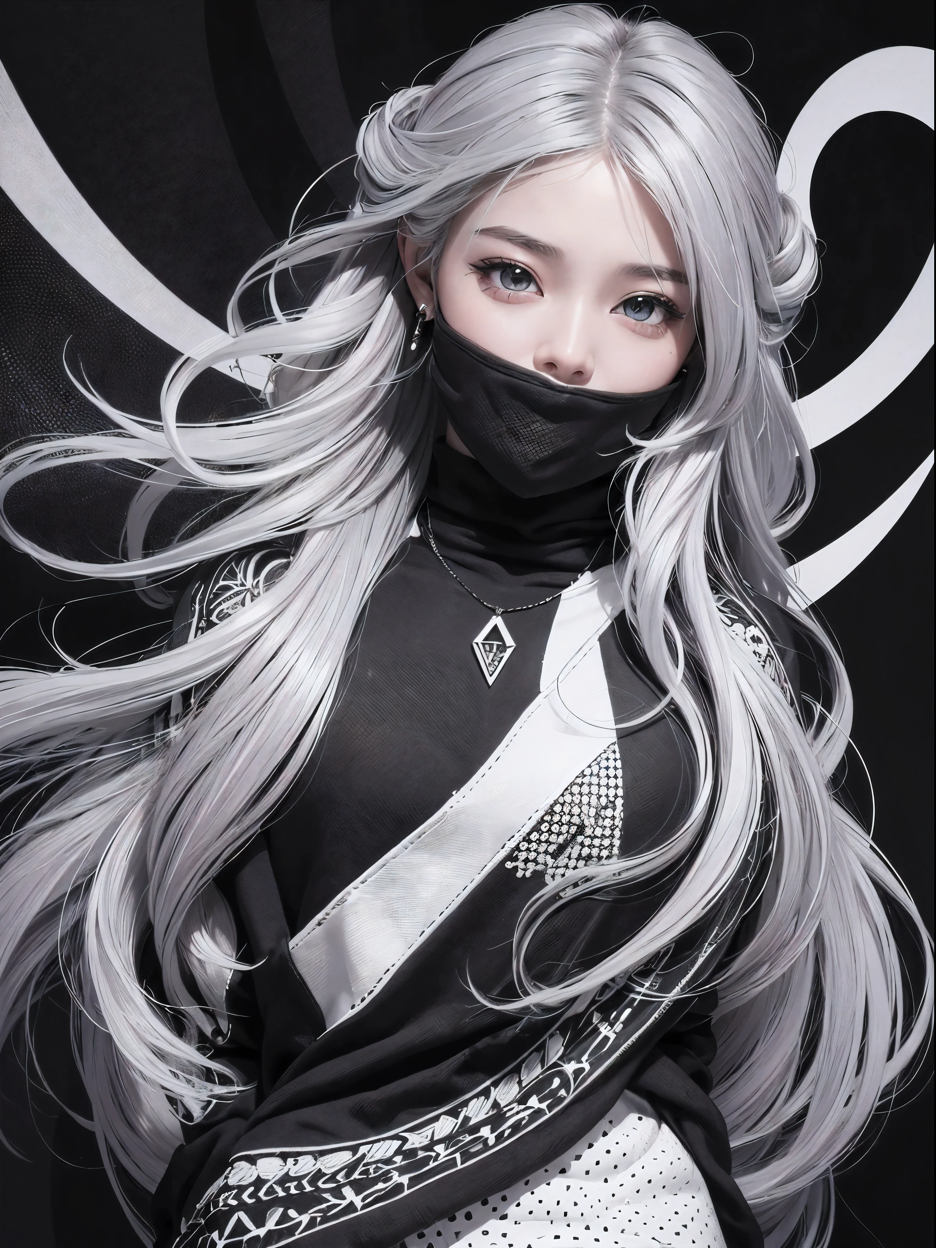 (Realistic:1.8), (Digital art:0.2), (Geometric art:1.7),(agpi official art, beautiful and aesthetic, ultra detailed, beautiful, masterpiece, best quality:1.6), (1girl:1.2), Detailed face, Detailed eyes, Detailed hair, young fingers, Detailed fingers, five fingers, BREAK cute ig model, Japanese cute model, 22 years old, Tightened all body, small head, small face, small mouth, diamond Face, small nose, Sharp Faceline, (dropy eyes, Double eyelid, Light color eyes, Glossy eyes, Shiny eyes:1.2), Shiny skin, shiny hair, (gray hair:1.2),
_
BREAK (happy, smile, Teeth, Glossy Lip:1.2),beautiful Teeth, (upper body:1.5), sitting, from front,
_
BREAK (BLACK and White theme:1.4), (view:1.2), (close-up emphasizing sweatshirt details:1.2), BREAK (black theme:1.2), (oversized black hoodie with geometric cutouts and patterns:1.2), (white skinny leggings with subtle geometric patterns:1.2),