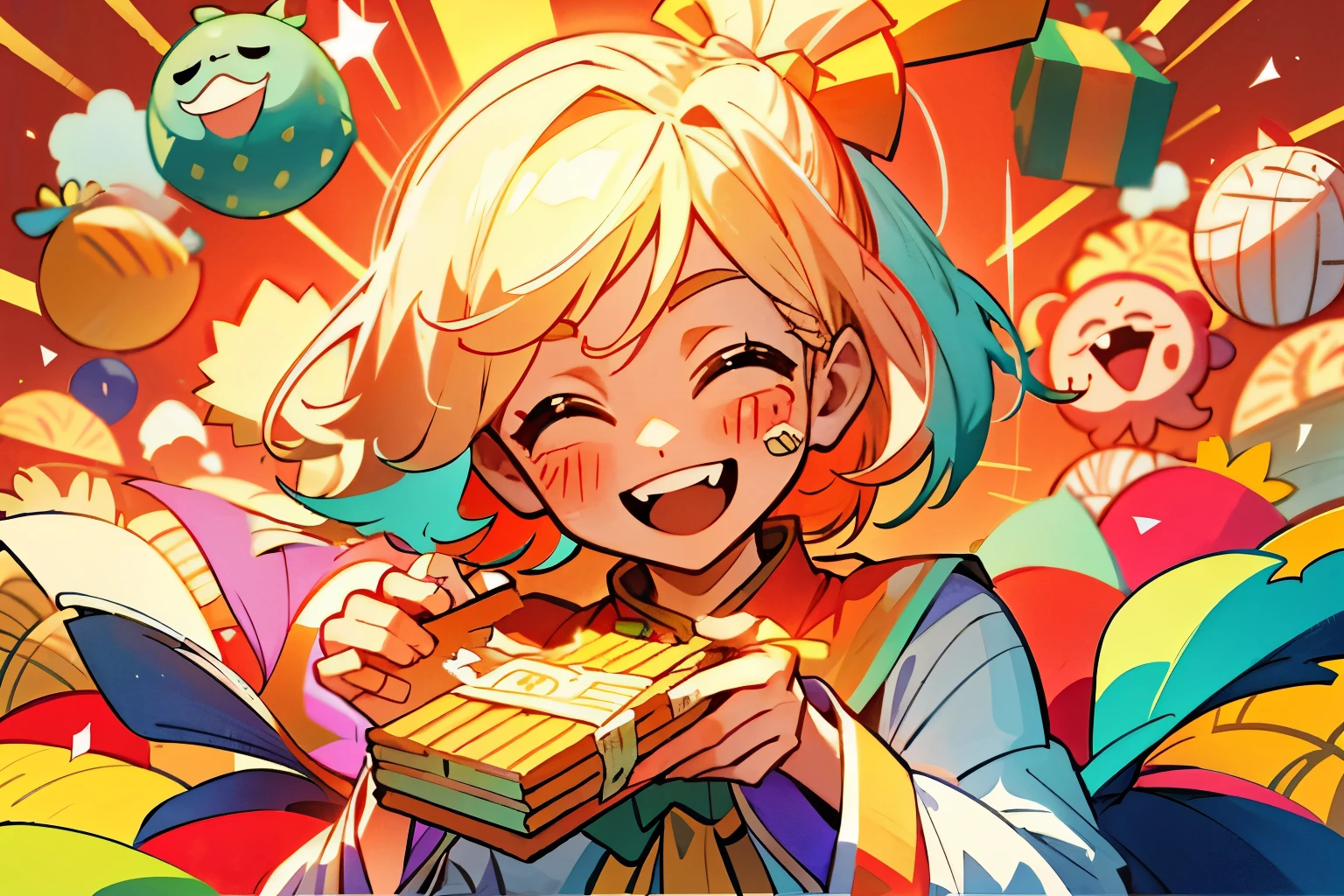 Crackers are ringing、Confetti is scattered、A delightful、发光
