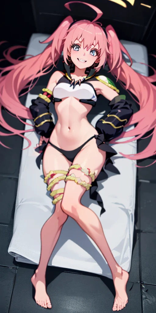 (Best quality, 4k, Masterpiece :1.3) 1girl, long hair, pc_chan, chibi:1.5, silver hair, purple eyes, dark skin, white background (mischievous:1.2), full body, body standing symmetrical beautiful woman, hyper realistic, 1girl, yellow tiger bikini, barefoot, inside bedframe, perfect body, pose, (tatto:1),red slave tatto in stomach, ((1girl:1)), full body, dark skin, human, ((full_body)) from below, 1girl, laughing, Girl, A half body, Dilated yin, Be red in the face