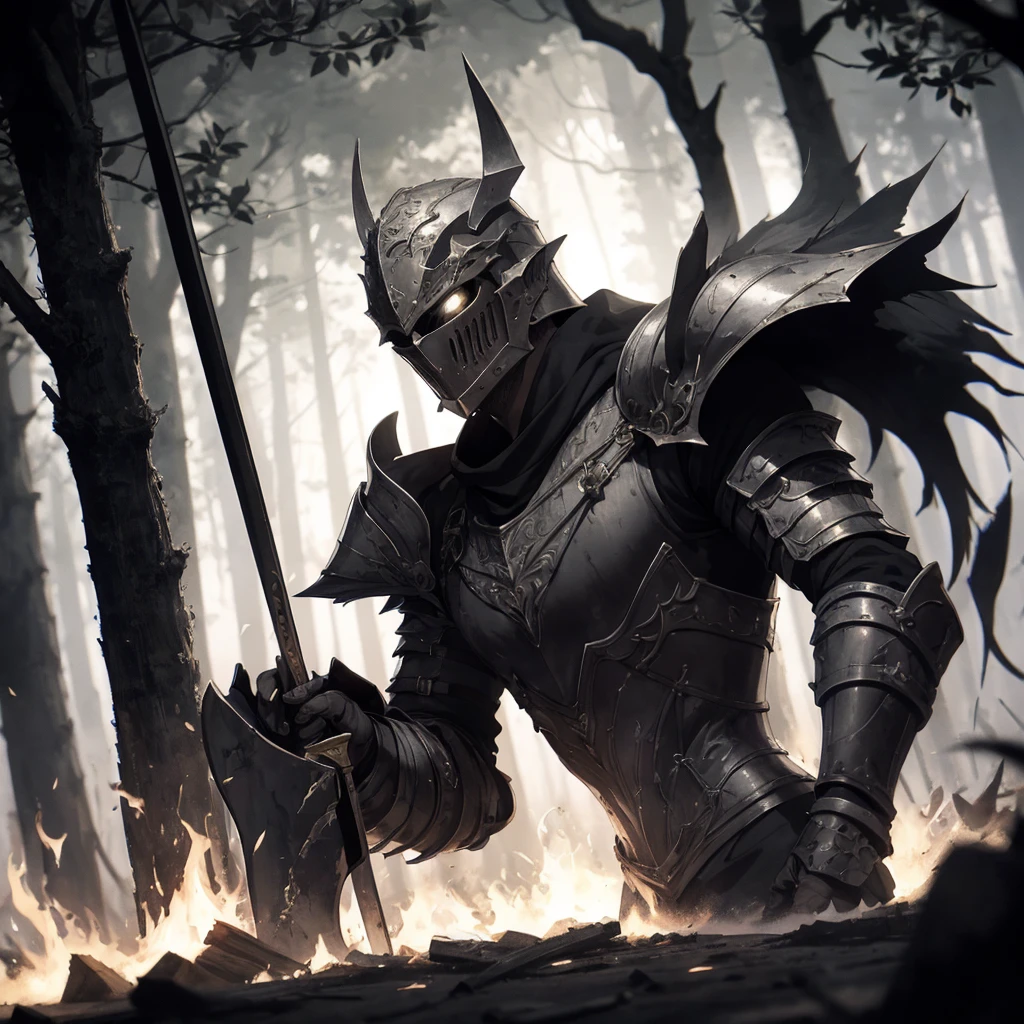 漆黒の鎧 armor、armor, European armor, Male Focus, Sword and shield, knight, monochromes, helmet weapon, sitting on,camp (bonfire)
BREAK
greyscale, Full body, (forest at night), Solo,
BREAK
absurdres, hight resolution, ultra-detailliert, (1male people:1.3),
BREAK
, low-key lighting, moody ambiance, darker shadows, subtle highlights, destroy the mysterious aura
, Chiaroscuro, High contrast, Dramatic shadows, Bold highlights, moody atmosphere, Seductive strength, Expressive brush strokes that break
, photo manipulation, Changed reality, fantastical scenes, Digital Artistry, Creative editing, evocative narratives, striking visuals