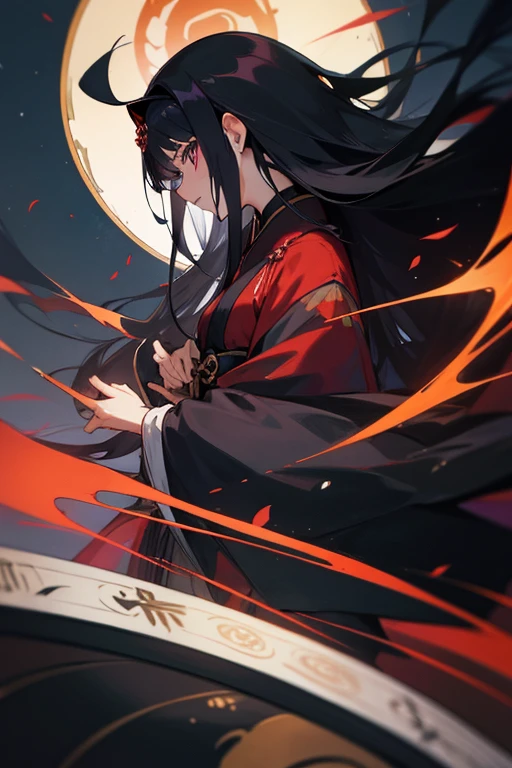 japanes、fortune teller、femele、Long black hair、Japanese style anime touch