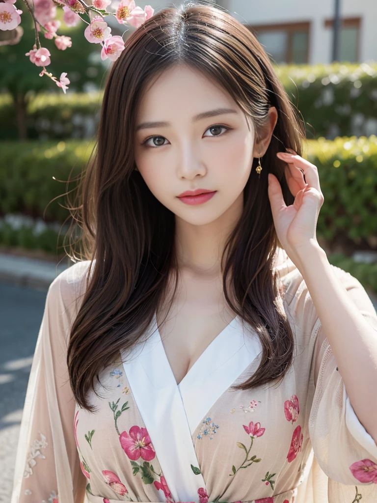 (Realistic, photo-Realistic:1.37), (masutepiece), (Best Quality:1.4), (超A high resolution:1.2),(Raw photo:1.2), 1girl、femele、Wavy black hair、shorth hair、bluntbangs、green colored eyes、pink  dress、flower bouquet,finely eye and detailed face、8k wallpaper、intricate-detail、BREAK、Kaleidoscope background、Symmetrical pattern、vivd colour、Geometric shapes、mesmerizing designs、optical illusion、Dynamic Composition BREAK、pantomime art、expressive body language、Quiet storytelling、evocative gestures、 visual narratives、Theater BREAK、blooming flowers、Multicolored petals、fragrant scents、nature's bounty、vibrant gardens、Tranquil landscape,full bodyesbian