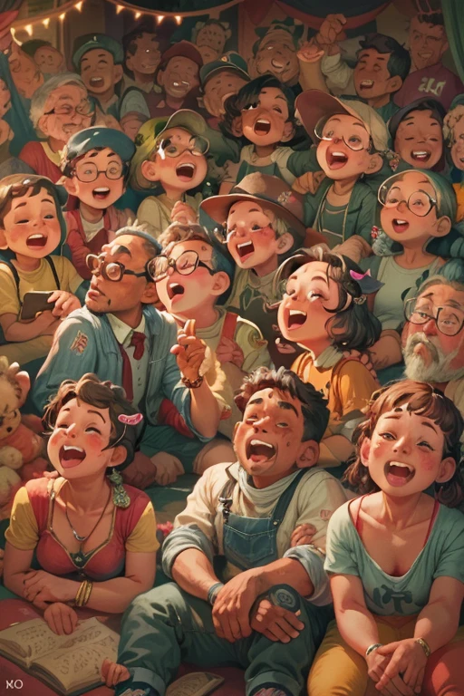 close_up of audiences, Laughing, Watching Performances, circus troup, playground, audience's stand, intricate, (masterpiece, Representative work, official art, Professional, unity 8k wallpaper:1.3)