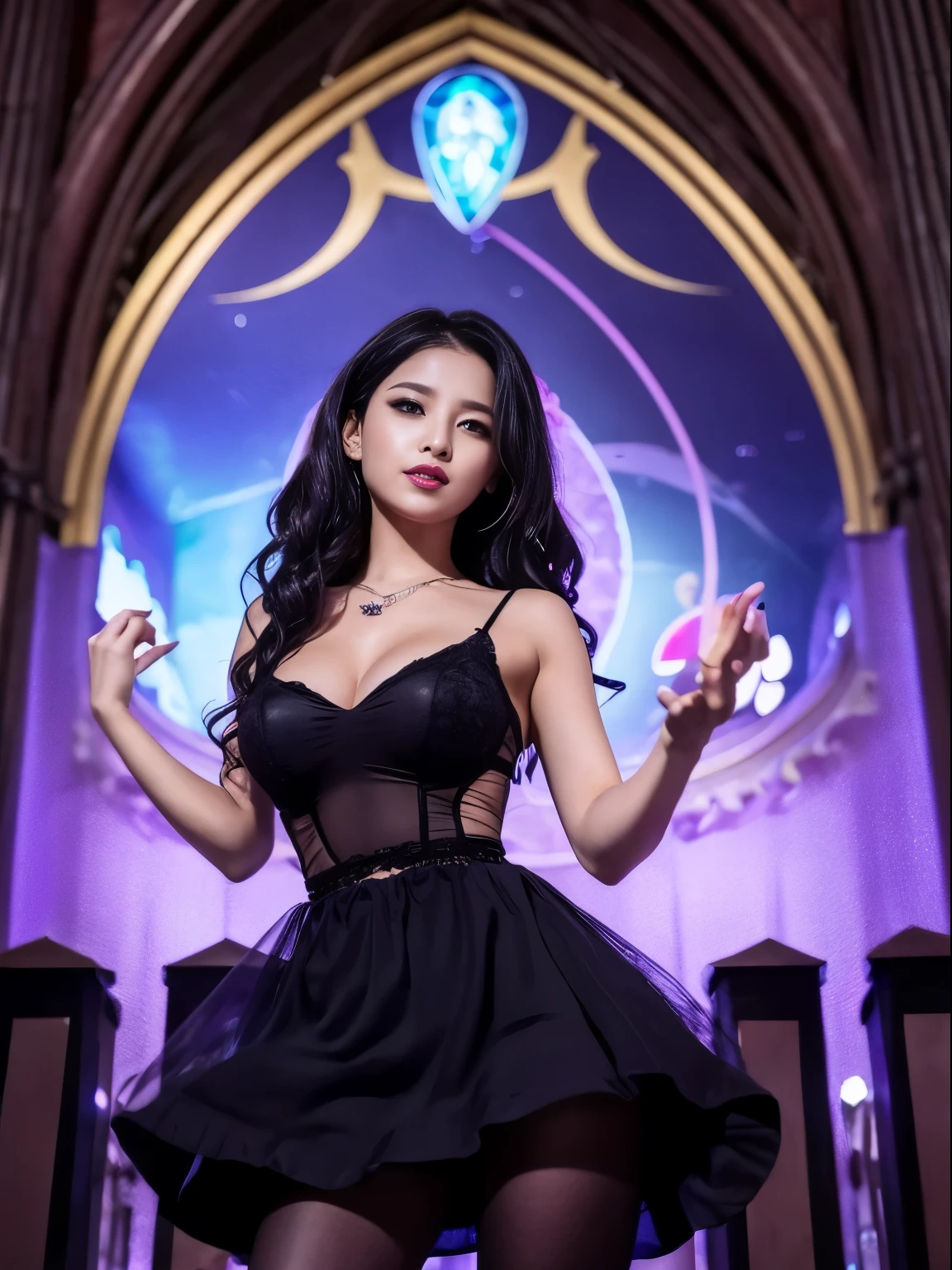 LTRA Details、Fascinating beauty、Dainty woman、Cool Girl、Wavy Hair、Black chiffon dress、wide sleeveless skirt、Black pantyhose、Evil Female Executive、Evil Fall、brainwash、lacy fabric、Shiny relac lipstick、wickedな表情、Suspicious look、Hollow eyes、wicked、Reaching out、Arms up、In the Church、Palm forward、Purple Lipstick、Pendants、Two Women、brainwashing device、Pendants