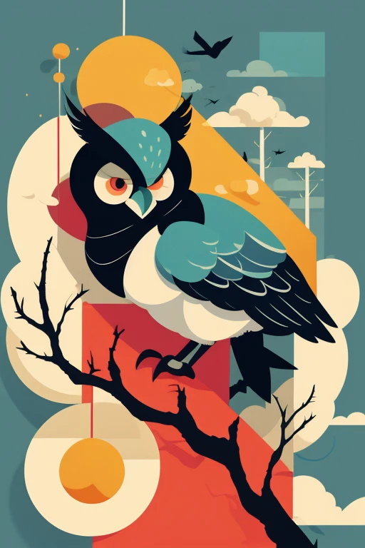 there is a cartoon bird with a big beak sitting on a branch, with a cute fluffy owl, cute owl, colorful bird with a long, hd illustration, cute forest creature, highly detailed illustration, print ready, in style of digital illustration, mascot illustration, a surrealistic bird, very stylized, owl vector polygon geometric, a beautiful artwork illustration, an owl