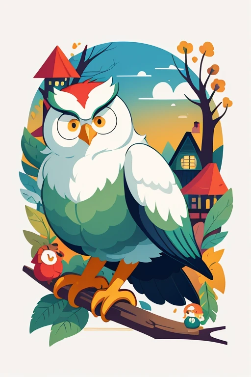 there is a cartoon bird with a big beak sitting on a branch, with a cute fluffy owl, cute owl, colorful bird with a long, hd illustration, cute forest creature, highly detailed illustration, print ready, in style of digital illustration, mascot illustration, a surrealistic bird, very stylized, owl vector polygon geometric, a beautiful artwork illustration, an owl