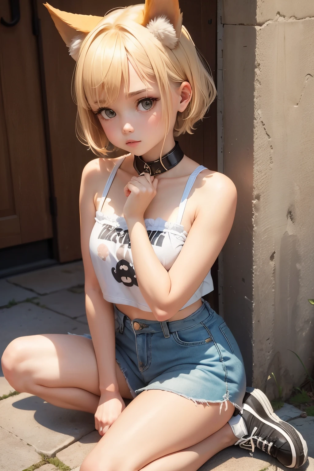 cute girl, Short blonde hair, dog ears, dog paws