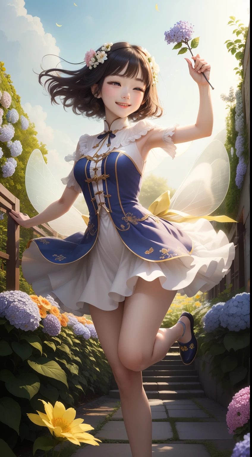When the flower fairy steps into the garden,Flowers danced to welcome her。She shuttles between blooming roses and colorful hydrangeas,Smiling,Holding a magic wand in hand。The breeze caresses her soft petal wings,The flower fairy floats gracefully in the air,Dizzying。Her smile is like the spring sunshine,warm and bright,Let every flower exude more brilliant colors。The arrival of the flower fairy,Make the whole garden full of magic and life,Let every plant feel infinite love and care。
