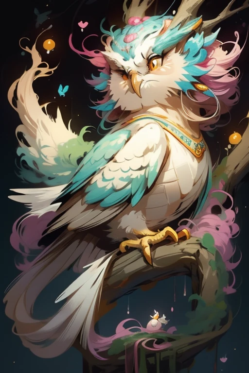 there is a cartoon bird with a big beak sitting on a branch, with a cute fluffy owl, cute owl, colorful bird with a long, hd illustration, cute forest creature, highly detailed illustration, print ready, in style of digital illustration, mascot illustration, a surrealistic bird, very stylized, owl vector polygon geometric, a beautiful artwork illustration, an owl