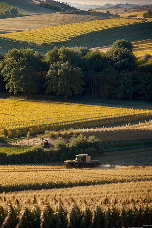 Masterpiece, best quality, (very detailed CG unified 8k wallpaper) (best quality), (best illustration), (best shade) nature harvest wheat, super meticulous , people working in the fields