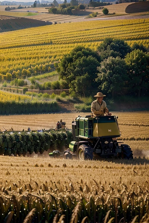Masterpiece, best quality, (very detailed CG unified 8k wallpaper) (best quality), (best illustration), (best shade) nature harvest wheat, super meticulous , people working in the fields