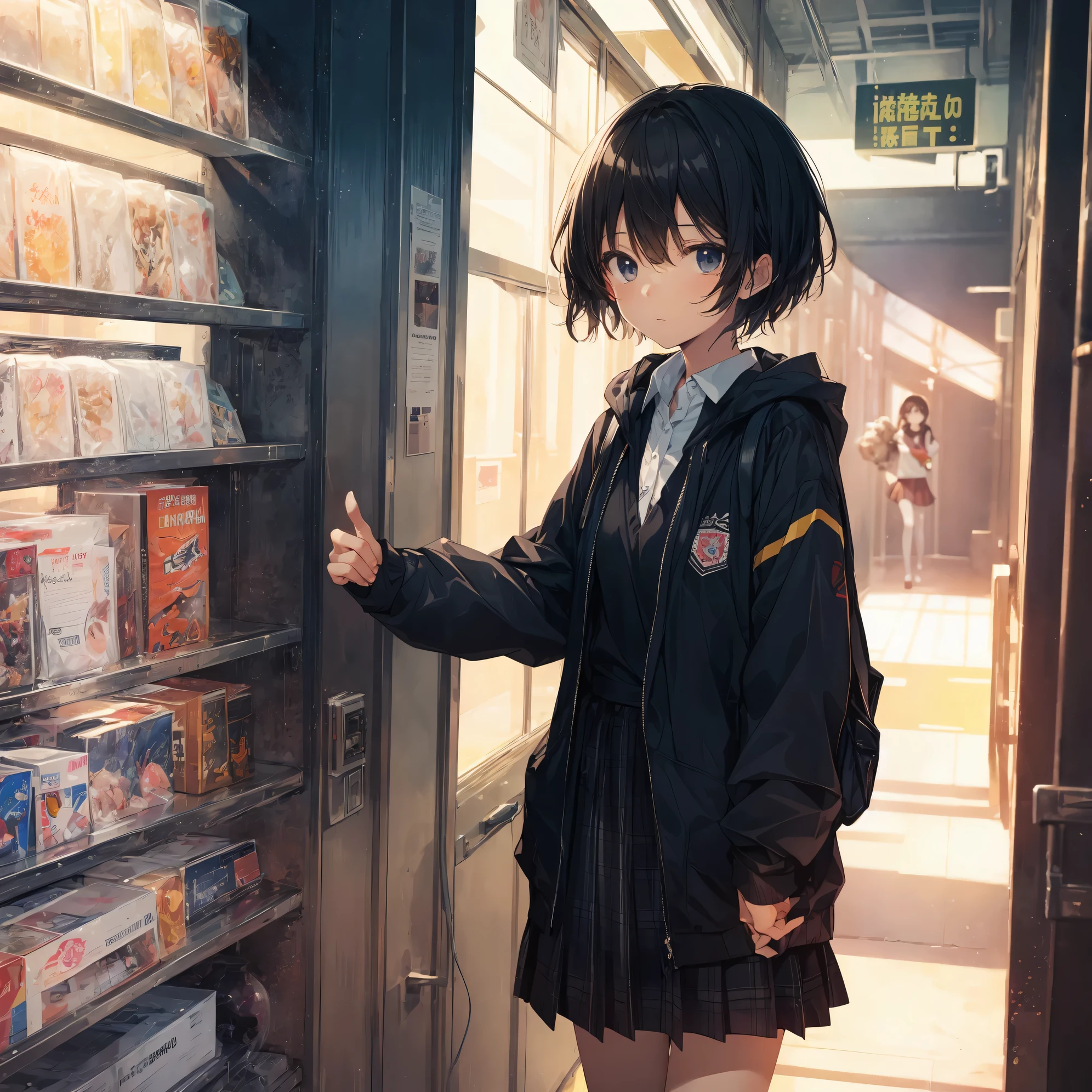 Super high quality by the art god, Ultra-detailed, High resolution, Shinkai Makoto style, anime moe art style, best anime 8K konachan wallpaper, Pixiv Contest Winner, Perfect Anatomy, BREAK,(Please draw a sleepy girl going to school alone.. ),BREAK, a hyperrealistic schoolgirl, (Solo,Lori,,13yea:1.3),Full limbs, complete fingers,a junior gynous attraction, (Very short hair), hair messy, flat chest, Small butt, groin, Small eyes,Beautiful detailed black eyes, Well-proportioned iris and pupils, disgusted eye, High resolution detailed hair, School uniform, Skirt, On the way to school. BREAK,Ultra-detailed細なスキン, Best lighting by famous artists, 8K, Illustration,