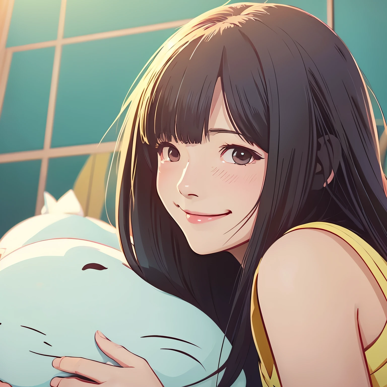 Illustration of a woman with a soothing smile Japanese anime style