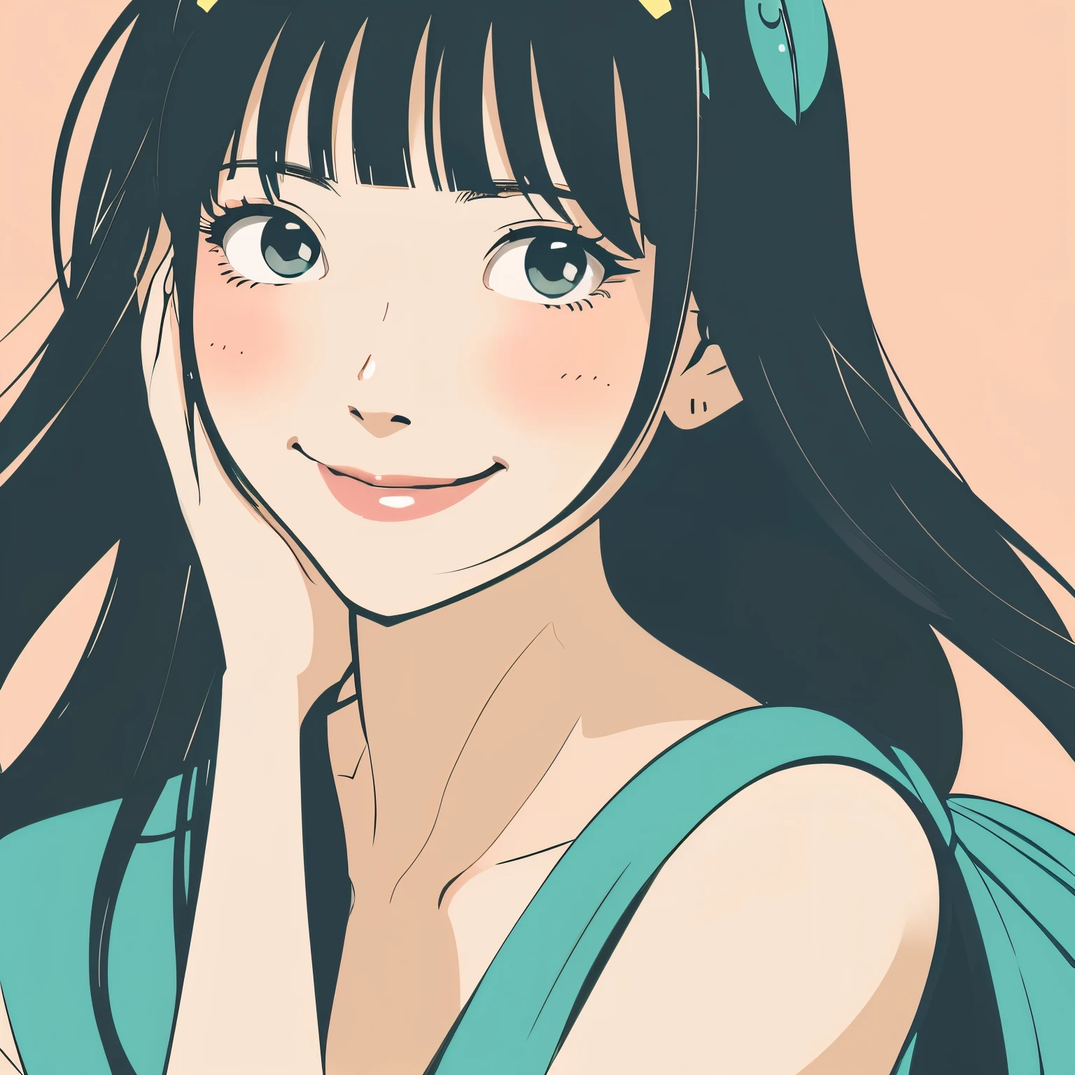Illustration of a woman with a soothing smile Japanese anime style