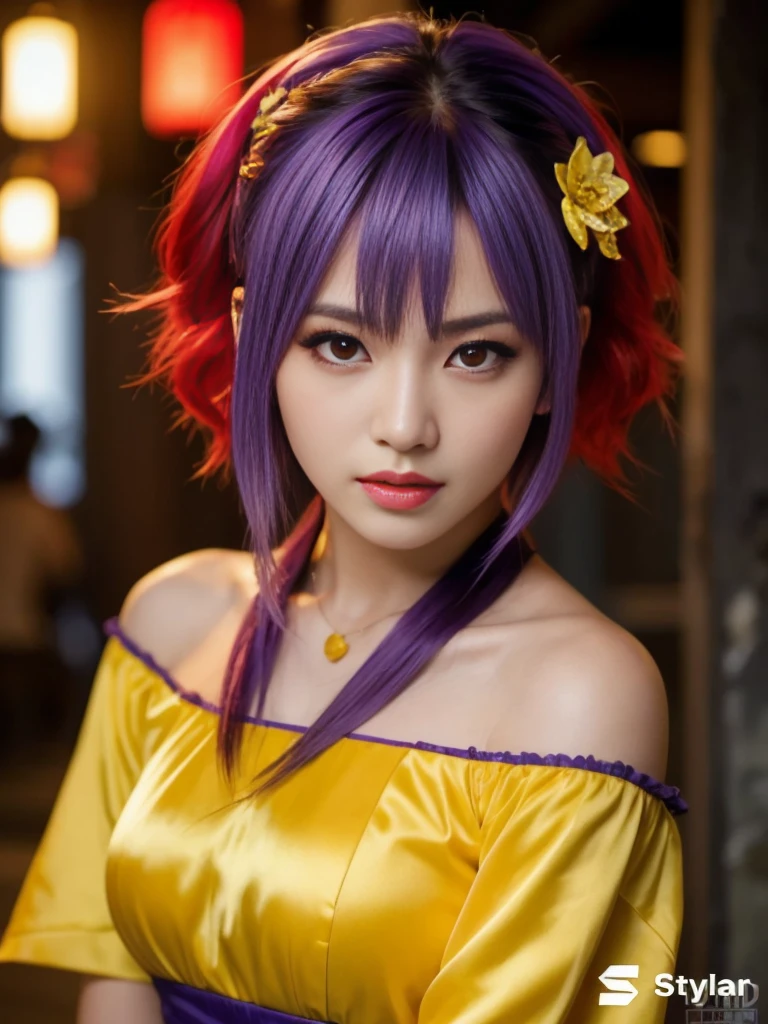 "AYANE FACE" (best quality,ultra-detalhado,Realistic:1.37), retrato, Detailed eyes and facial features, textura de pele delicada e suave, Corpo Perfeito, textura ultra realista, maquiagem perfeita, maquiagem vermelha nos olhos, batom vermelho,  expression serious, cores vivas, maquiagem vermelha em volta dos olhos, cores vivas, olhos vermelhos, maquiagem vermelha nos olhos