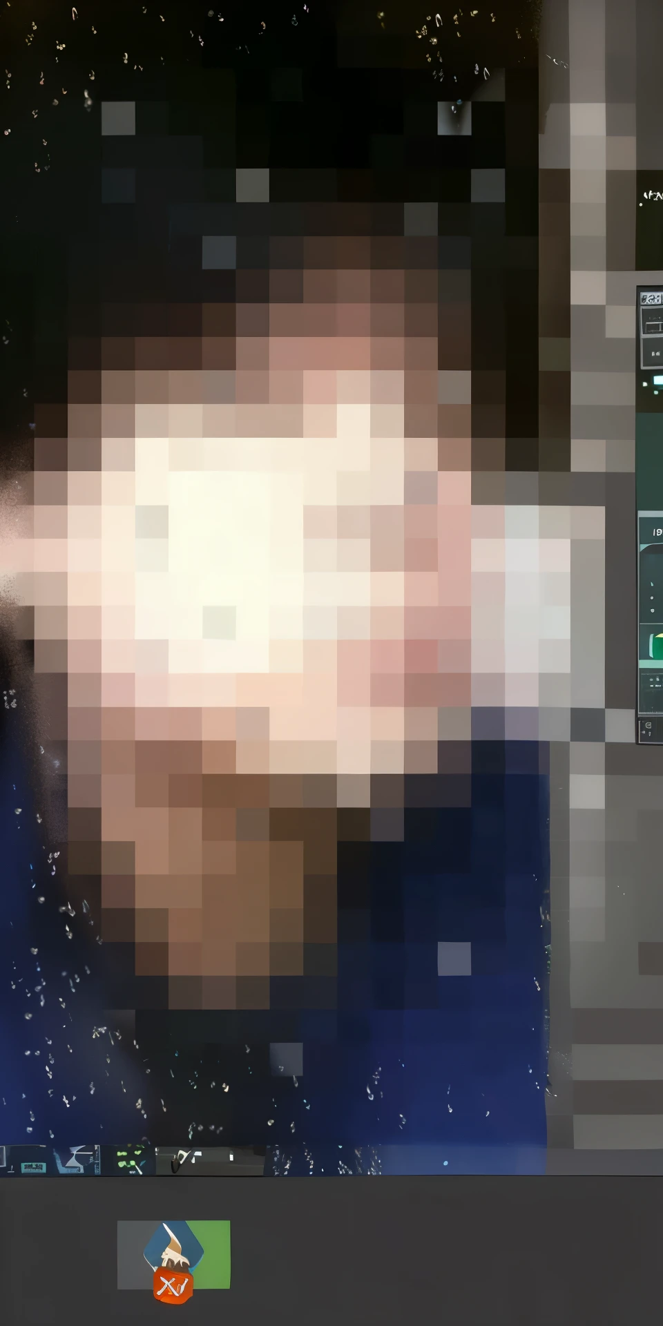 Close-up of a person holding, unsettling photo, pixelated, detailed unobscured face, Part of the face is obscured, cursed images, obscured face, Webcam image corrupted, leaked from nasa, Grainy photo of an ugly woman, AI-generated images, pixelated, rare classified photos, entire person visible, unsettling images