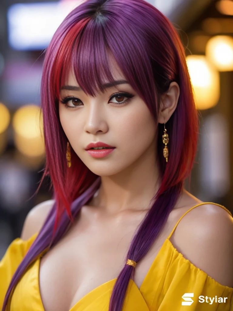 "AYANE FACE" (best quality,ultra-detalhado,Realistic:1.37), retrato, Detailed eyes and facial features, textura de pele delicada e suave, Corpo Perfeito, textura ultra realista, maquiagem perfeita, maquiagem vermelha nos olhos, batom vermelho,  expression serious, cores vivas, maquiagem vermelha em volta dos olhos, cores vivas, olhos vermelhos, maquiagem vermelha nos olhos