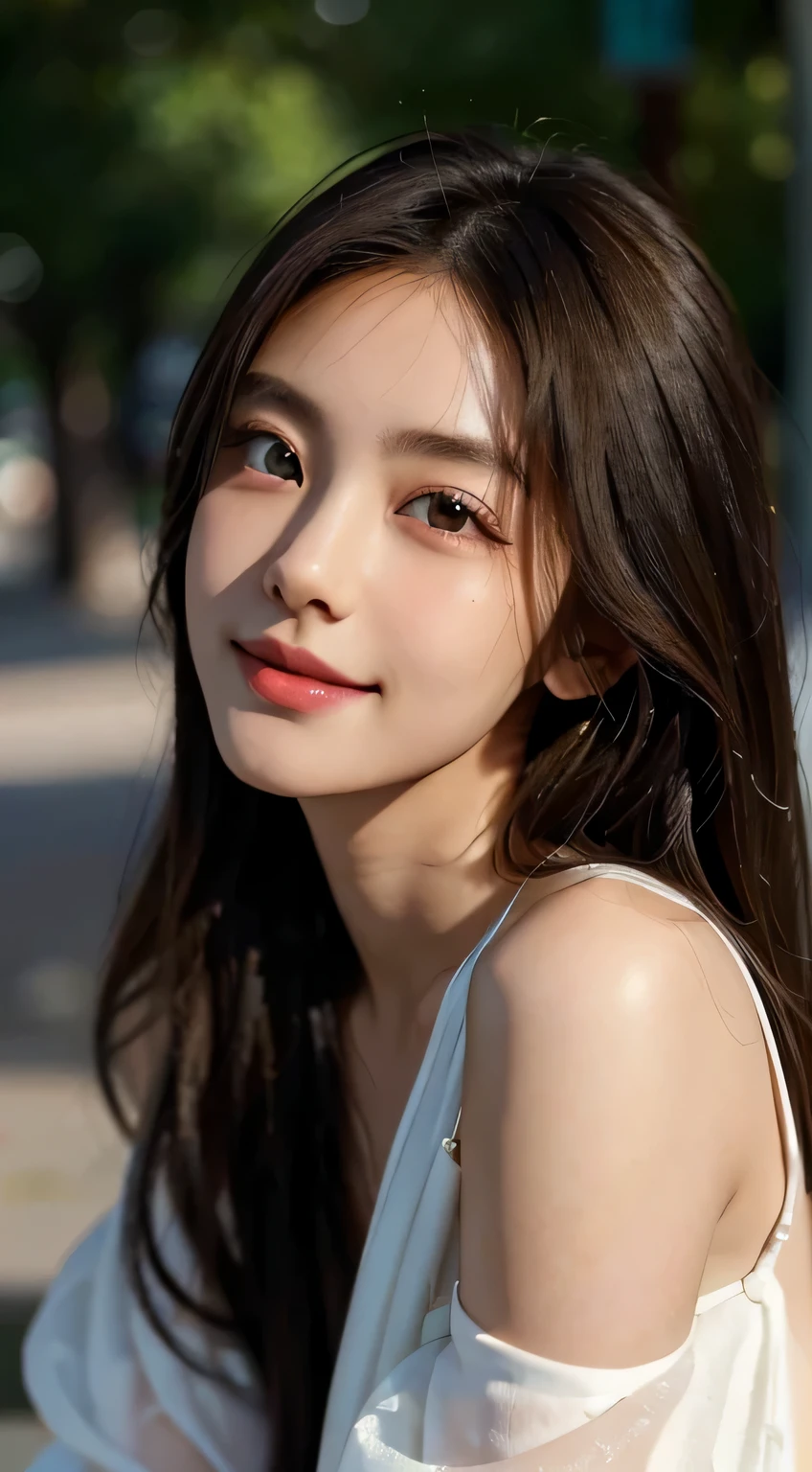 Best quality, Realistic, Photorealistic, extremely detaile, An extremely delicate and beautiful, RAW photo, 4K,8K,Professional lighting, Dynamic lighting, light in face, Depth of field, solofocus, full bodyesbian, Japanese and Korean beauties,South Korean beauties,A 20-year-old female, Brown hair, Brown eyes, Smaller head, Fashion girl, Beautiful eyes, Large breasts,Real face, Real skin, Realistic face, Realistic skin, Detailed eyes, Detailed facial features, detailed clothes featureashionable attire:1.3), (fashion hair: 1.3) dynamicposes, view the viewer, background, Smile, Detailed face and breasts, (PureErosFace),