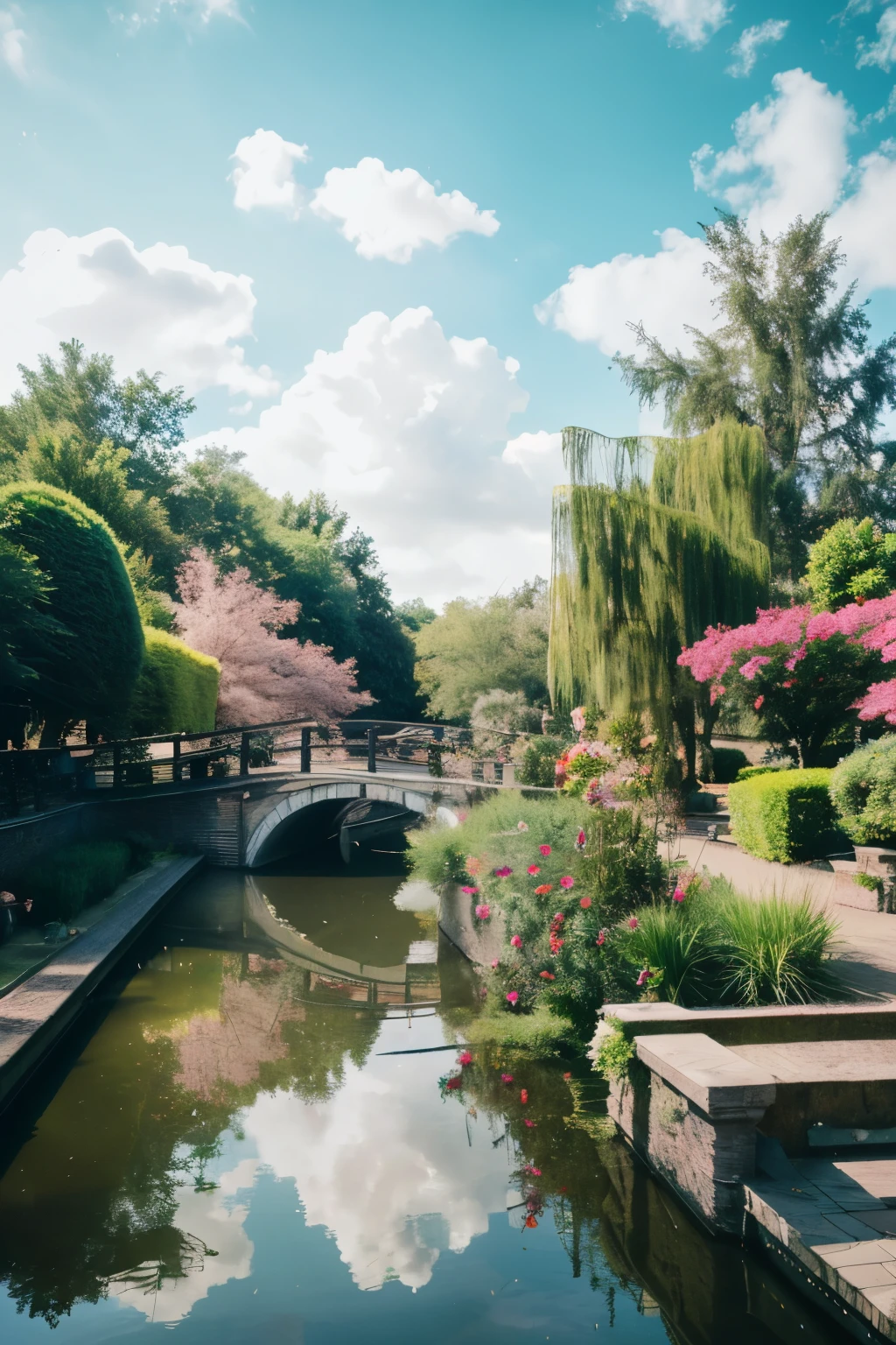masterpiece, highest quality, hightquality, ighly detailed CG8k wallpaper unit, classical chinese garden, scenic, Amsterdam, Winters, ((yuki)), takeout, Skysky, tag, scenic, Eau, The tree, sky blue, cascades , Nature, lake, riju, Cloudy skies, award - winning photo, Bokeh, depth of fields, nffsw, florals, chromatic abberation, rendered, ighly detailed, Trending in art stations, CGS trend, complex, high details, drama, art in the middle of the journey, 3840 x 2160, red and white