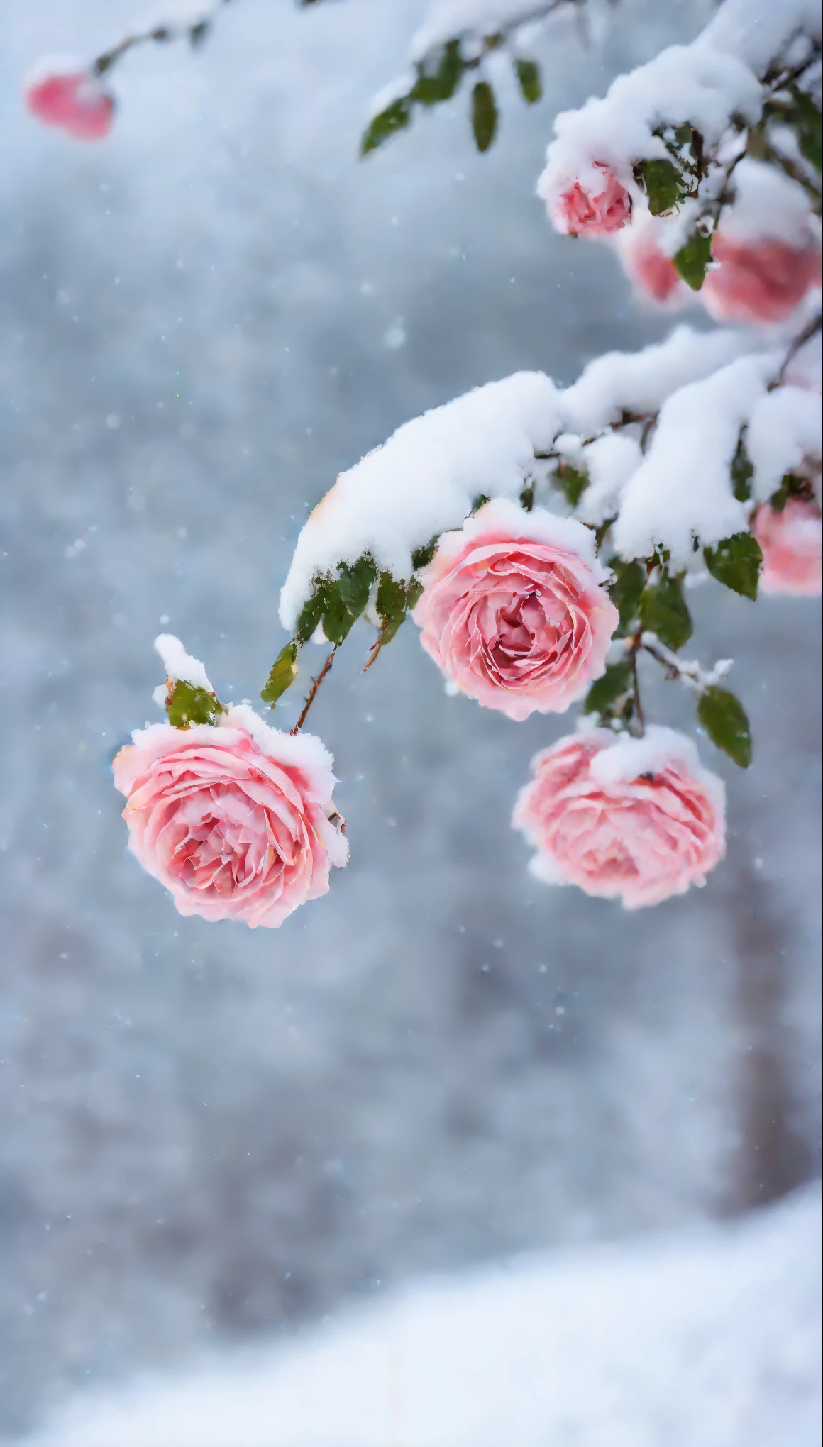 树上的雪里有粉红雪rosette, There are flowers and snow around her, very beautiful photograph of, rosette, beautiful nature, Cold but beautiful, peachy shades, beautiful flowers, Gentle snow, 今天的特色照片 4红rosette, 美丽的构图, Nature is really beautiful, Incredibly beautiful, !!Beauty!!, 一朵rosette的照片,color curve,Odds rules
