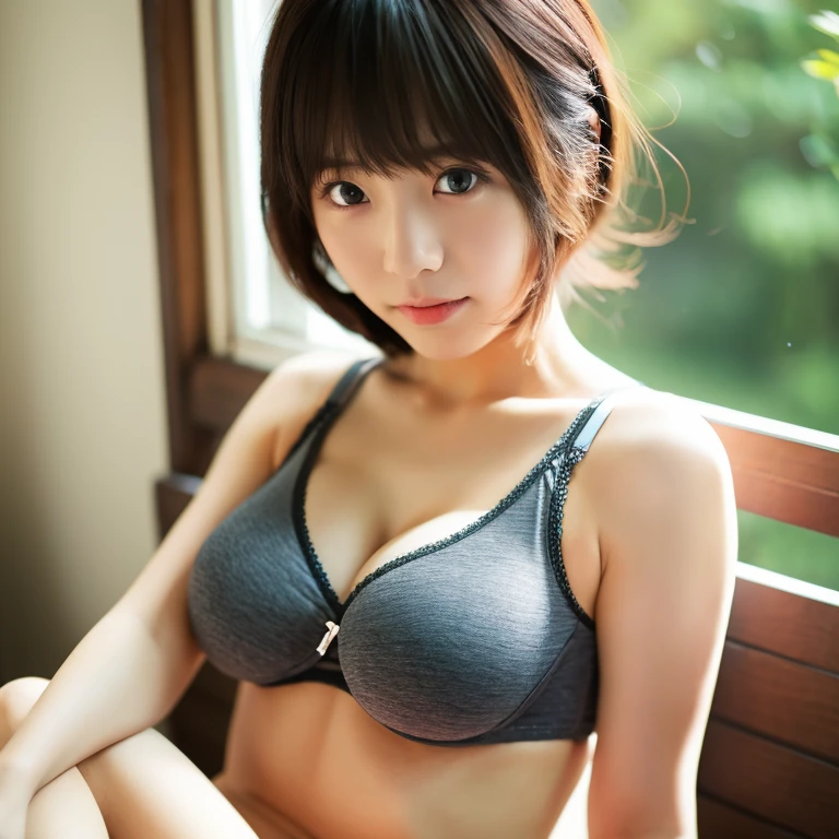 1girl in, Solo, masutepiece, best_quality, photo shot, looking in camera, young adult protect, Underwear、large boob