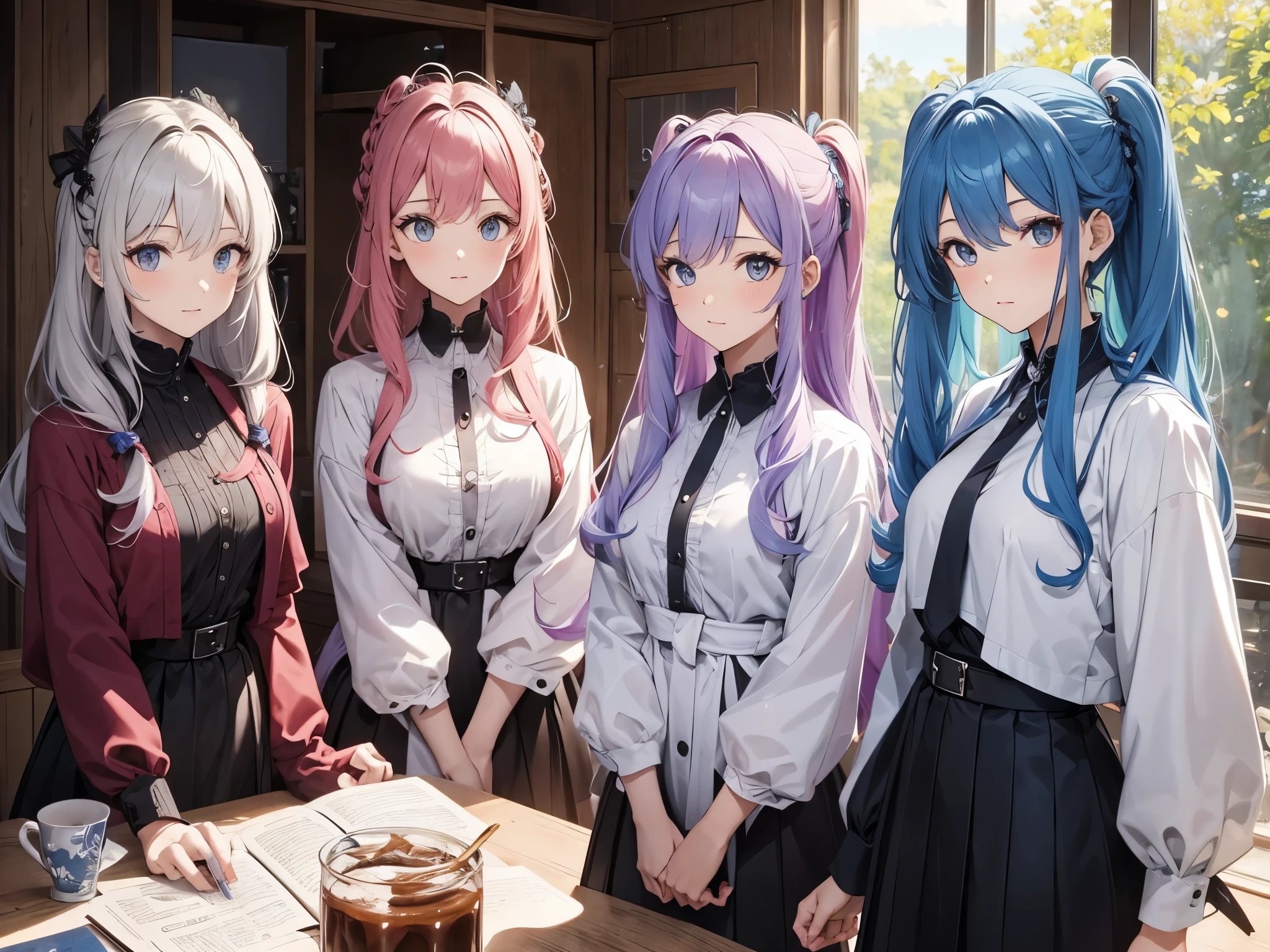 pink eye, pink hair,
BREAK (otonokizaka , pleated skirt, , short sleeves, skirt, summer uniform, sweater vest, yellow sweater vest,:1.2)
BREAK sitting in an office chair, on a desk,
BREAK (masterpiece:1.2), best quality, high resolution, unity 8k wallpaper, (illustration:0.8), (beautiful detailed eyes:1.6), extremely detailed face, perfect lighting, extremely detailed CG, (perfect hands, perfect anatomy),