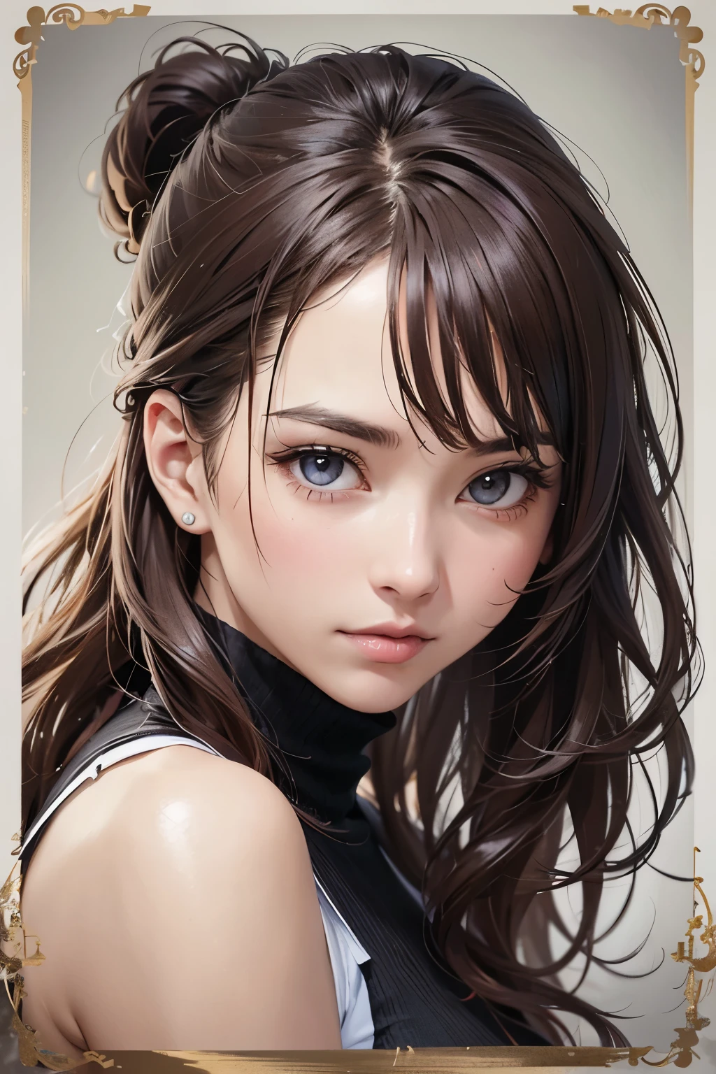 masutepiece, Best Quality, 超A high resolution, (Photorealistic:1.4), Detailed beautiful face, detailed clothes, Stunning European women, Wearing a tank top, Super Cute, nice perfect face with soft skin perfect face, Gorgeous long ponytail brown hair, 8K resolution,Ultra-realistic,Ultra-detailed,hightquality, wide vision