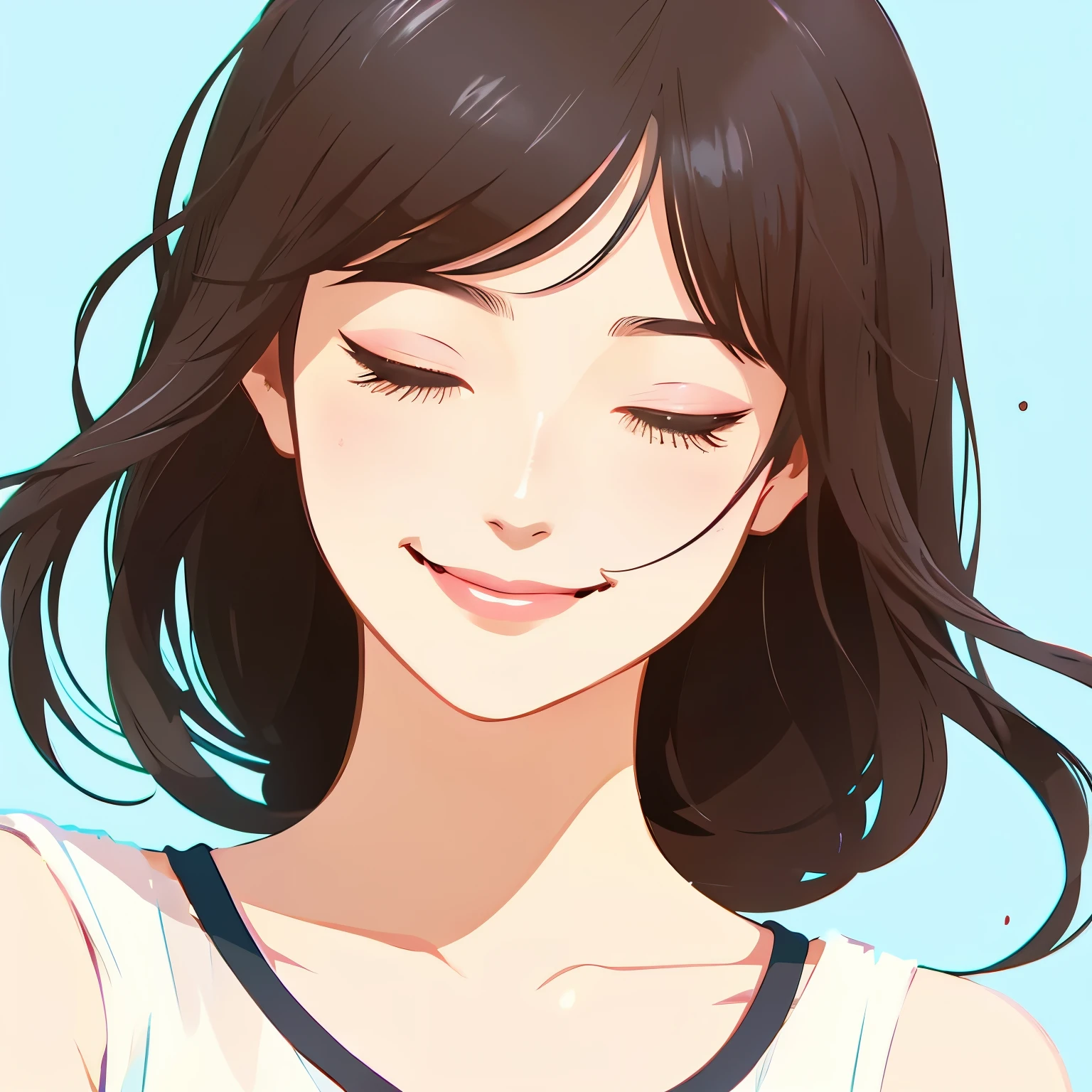 Illustration of a woman with a soothing smile Anime style Sympathetic Eyes closed