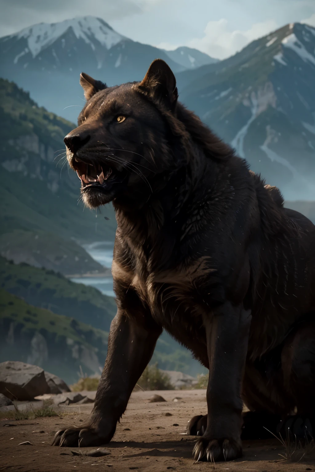 a fierce, roaring beast, sharp fangs, powerful muscles, intense eyes, ferocious growl, wild and untamed, dominant presence, aggressive posture, dark and menacing, primal instincts, untamed beauty, dynamic and powerful, majestic and awe-inspiring, dominating the landscape, surrounded by a sense of danger, untamed wilderness, strong and powerful, commanding attention, fierce and formidable, untamed energy, wild and free, untamed spirit, untamed strength, primal force, a force of nature, radiant and bold, undisputed ruler of its domain, awe-inspiring and majestic, untamed and unpredictable, untamed power, exuding strength and dominance, untamed and wild nature, unstoppable force, untamed and fierce, untamed beast reigning supreme, untamed and fierce nature, untamed and untethered.