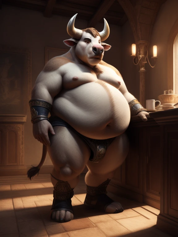 (Obese, Overweight male, anthro, bull boy), Warrior, full body, magic scene, drawn by Greg Capullo, octane rendering, perfect composition, beautifully detailed crazy detailed octane rendering trend in artstation , 8k fine art photography, realistic concept art, soft natural volume film, perfect light, chiaroscuro, award-winning photos, masterpieces,