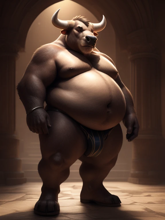 (Obese, Overweight male, anthro, bull boy), Warrior, full body, magic scene, drawn by Greg Capullo, octane rendering, perfect composition, beautifully detailed crazy detailed octane rendering trend in artstation , 8k fine art photography, realistic concept art, soft natural volume film, perfect light, chiaroscuro, award-winning photos, masterpieces,