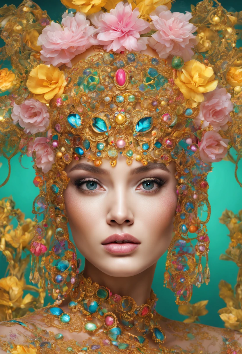 Futuristic beautiful photogenic supermodel painted glamorous beautiful colourful dreamy awesome elegant elaborate complex detailed awesome gold blue pink green orange peridot lilac yellow magenta cyan gold silver copper fabulous 8k intricate brush work vivid bright vibrant colors 3d gold trim metallic 24k gold filigree background mosaic awesome rich haute couture bambi eyes ultimate beauty sheen 8k glamorous filigree mosaic pearlized amazing hyperdetailed elegant elaborate couture elaborate hair style contrast frosty brushed matte luminous gold yellow background vibrant pink silver green detailed 8k 24k gold trim gold background asymetrical beautiful awesome superb 8k sheen 3d Klimt vibrant colors large eyes gorgeous beautiful colourful delicate facial features beautiful superb 24k gold highlights 8k in focus red yellow gold pink Klimt flowers gold foil 8k in focus gorgeous superb 8k